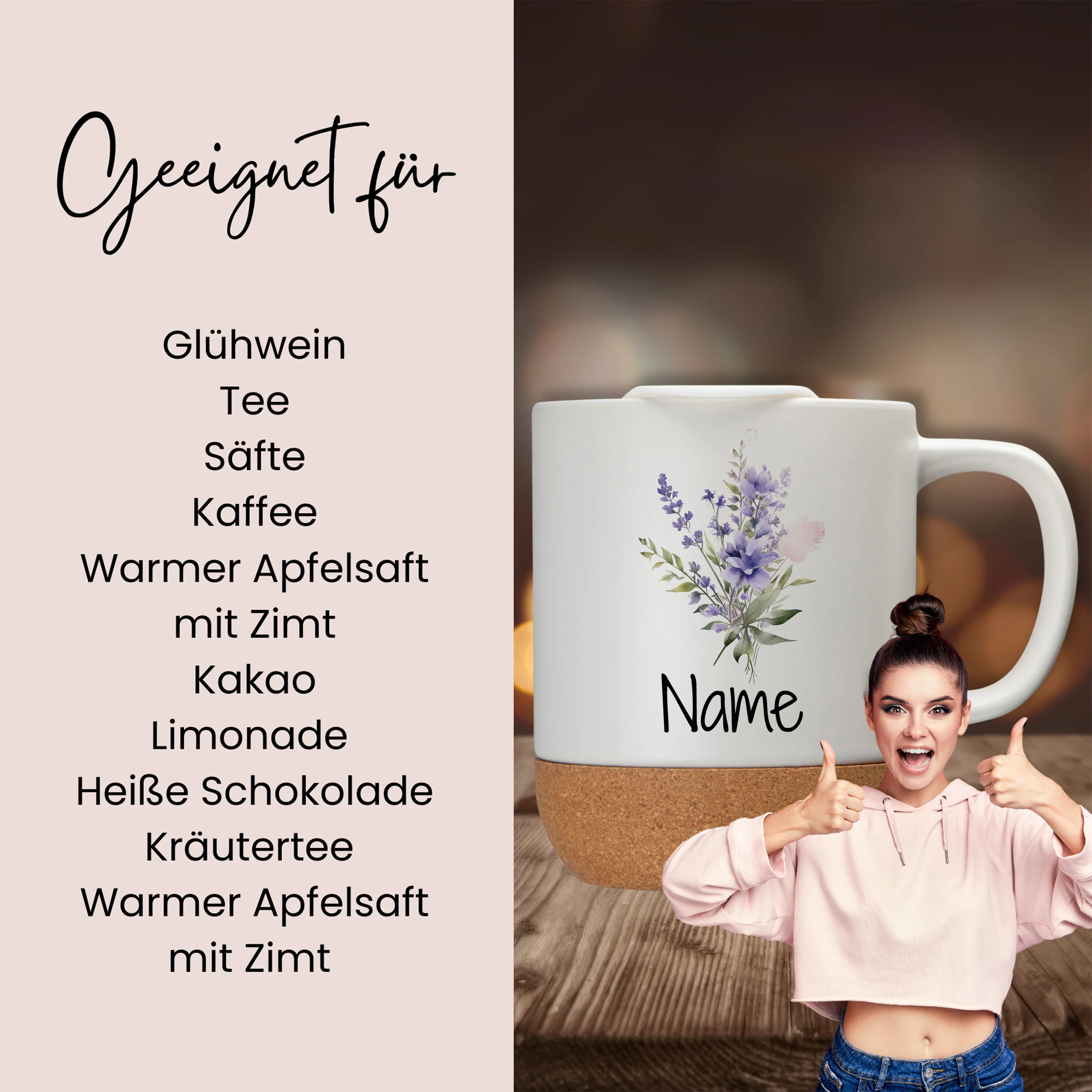 Tasse mit Deckel und Blumenmotiv - Image 2
