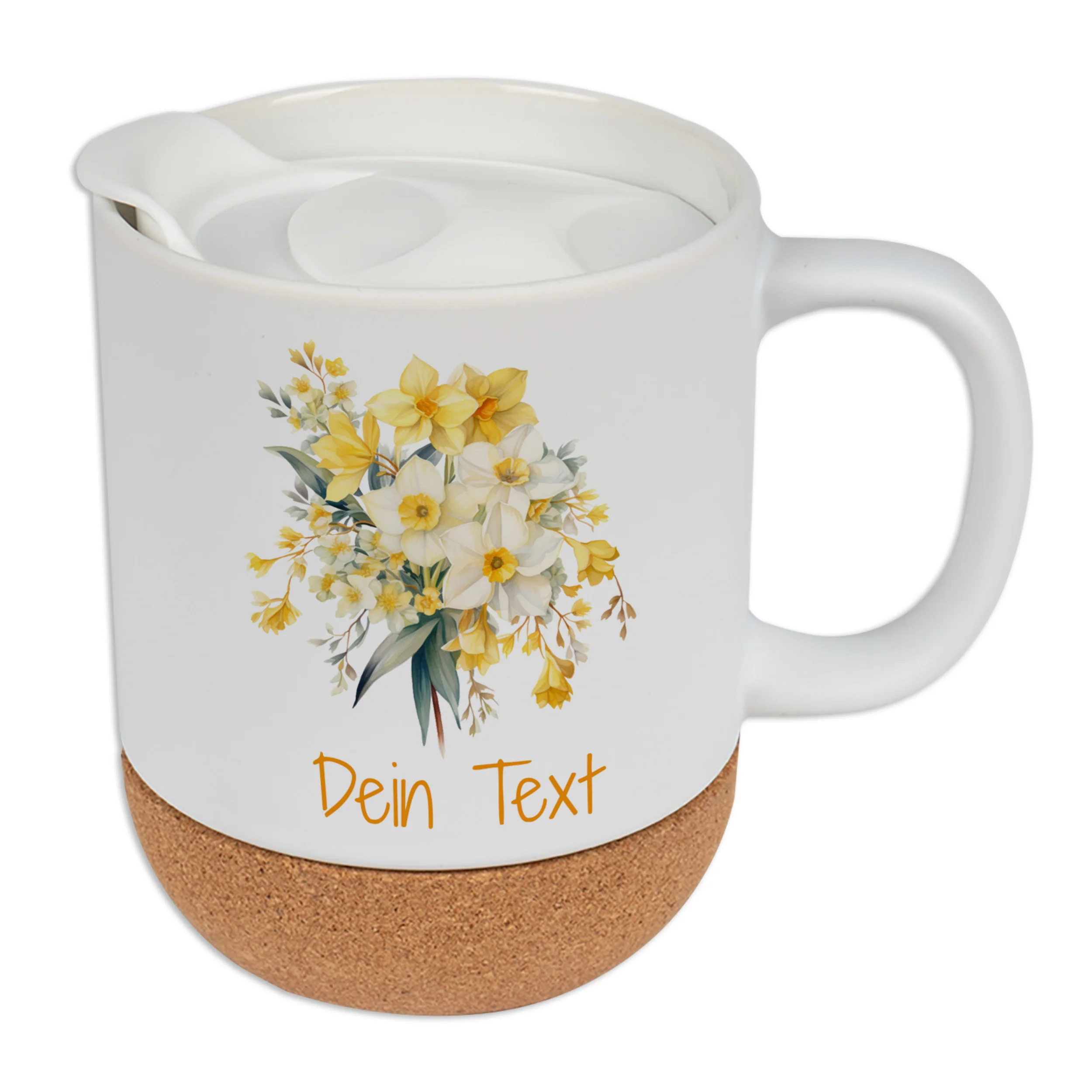 Tasse mit Deckel und Korkboden - Blütenzauber für deinen Moment