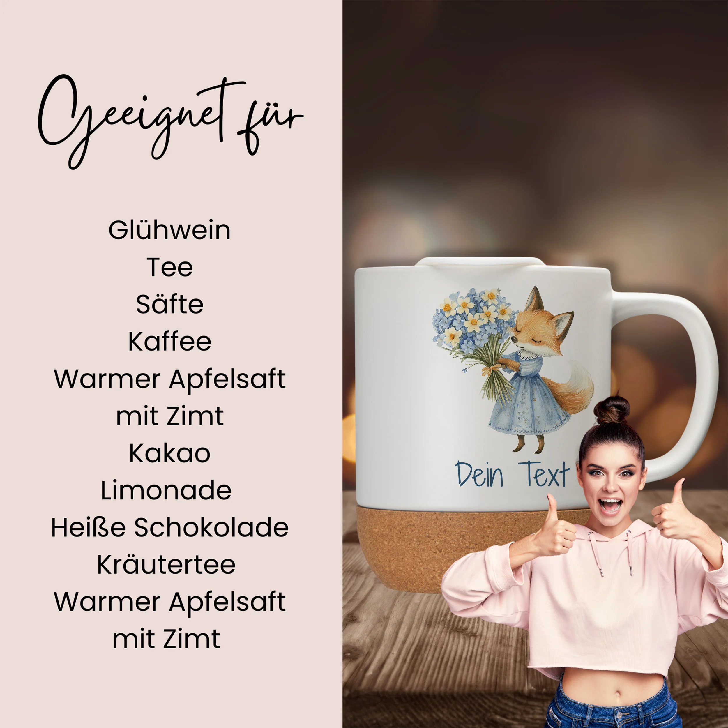 Tasse mit Deckel und Korkboden - Für warme Momente mit einem Fuchs - Image 2