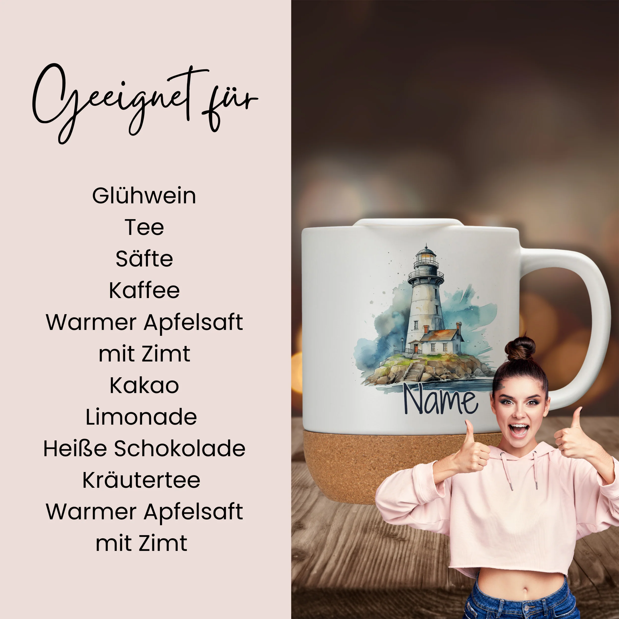 Tasse mit Deckel und Korkboden - Leuchtturm für Abenteuerlustige - Image 2