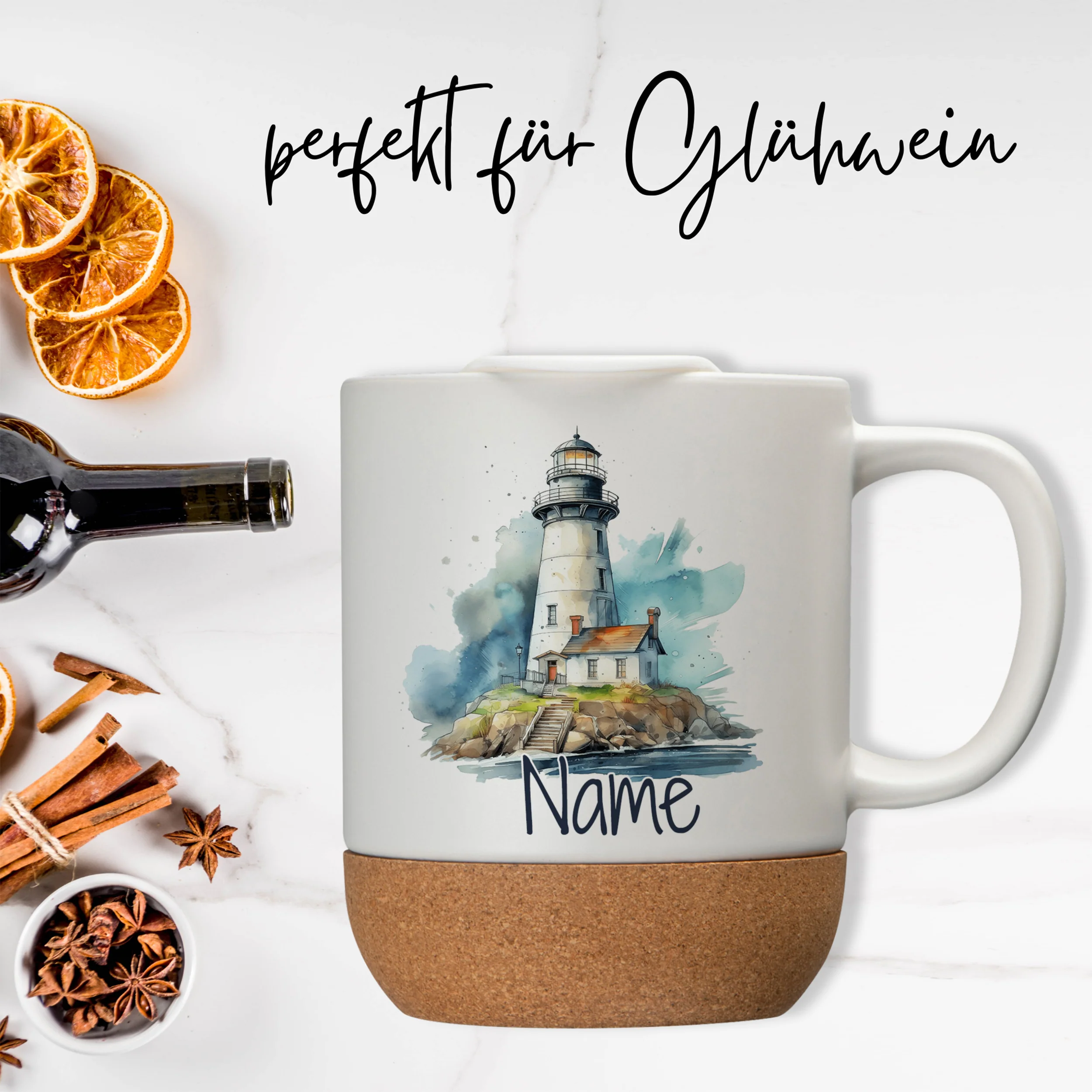 Tasse mit Deckel und Korkboden - Leuchtturm für Abenteuerlustige - Image 3