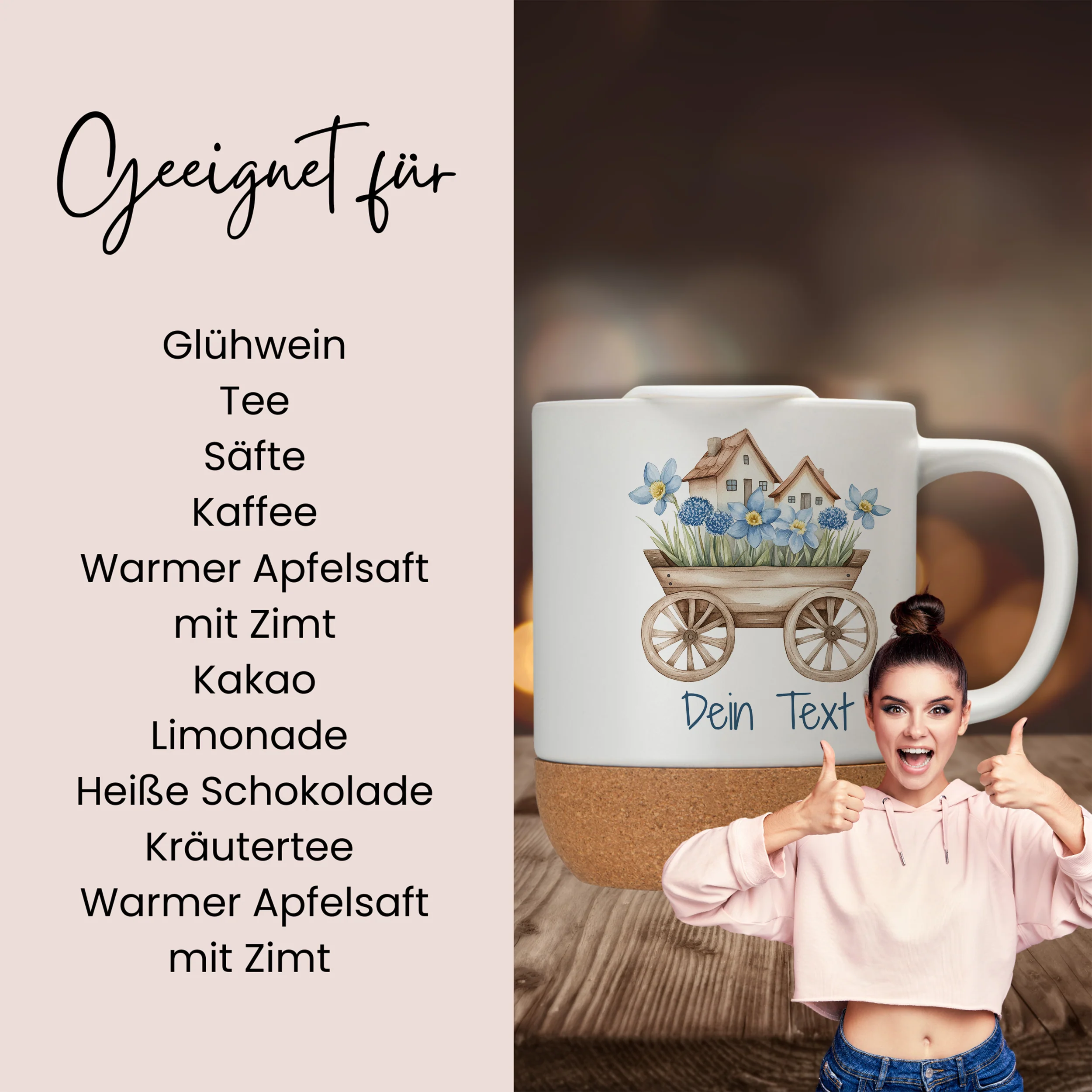 Tasse mit Deckel und Korkboden mit Igel - Image 2