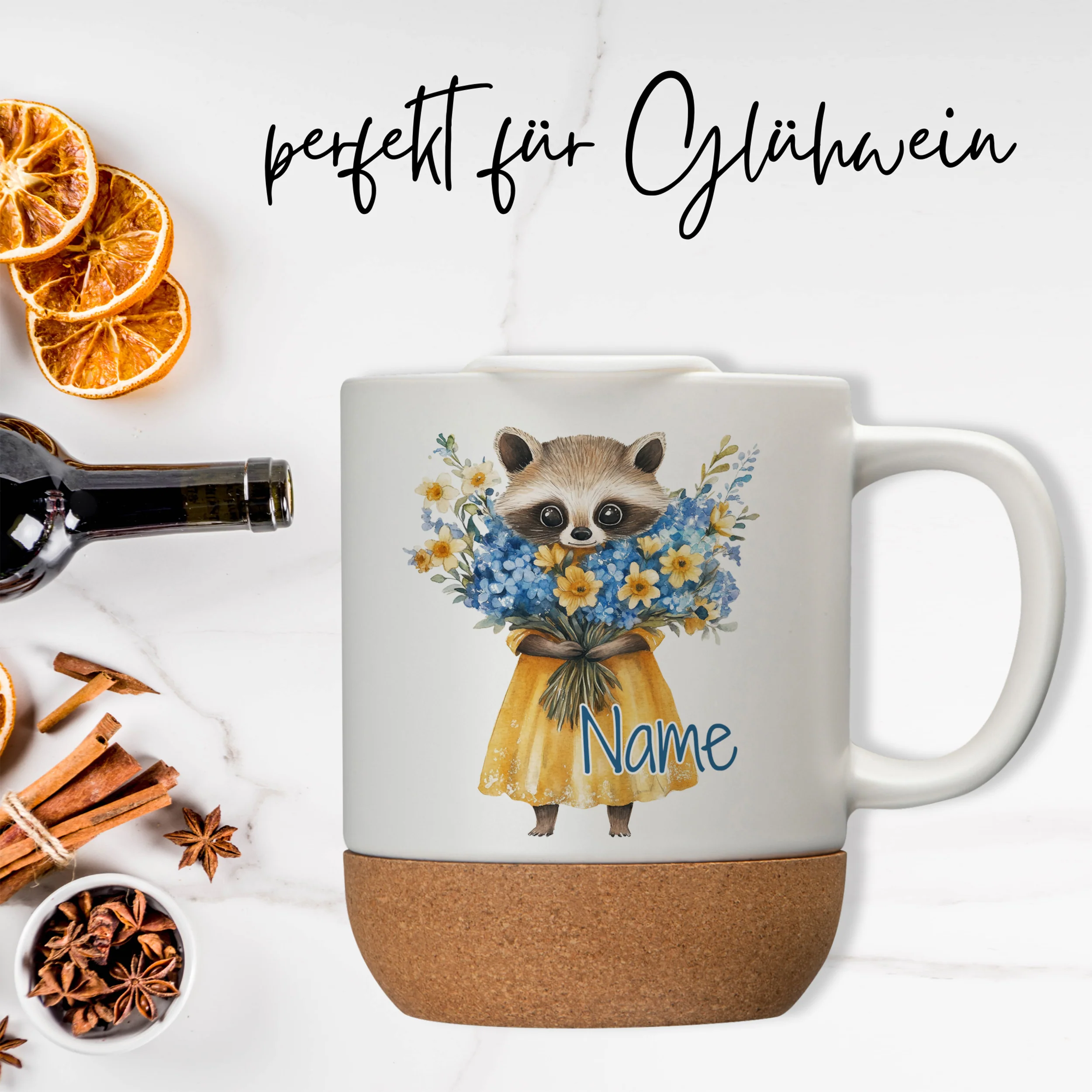 Tasse mit Deckel und Korkboden mit Waschbär - Image 3