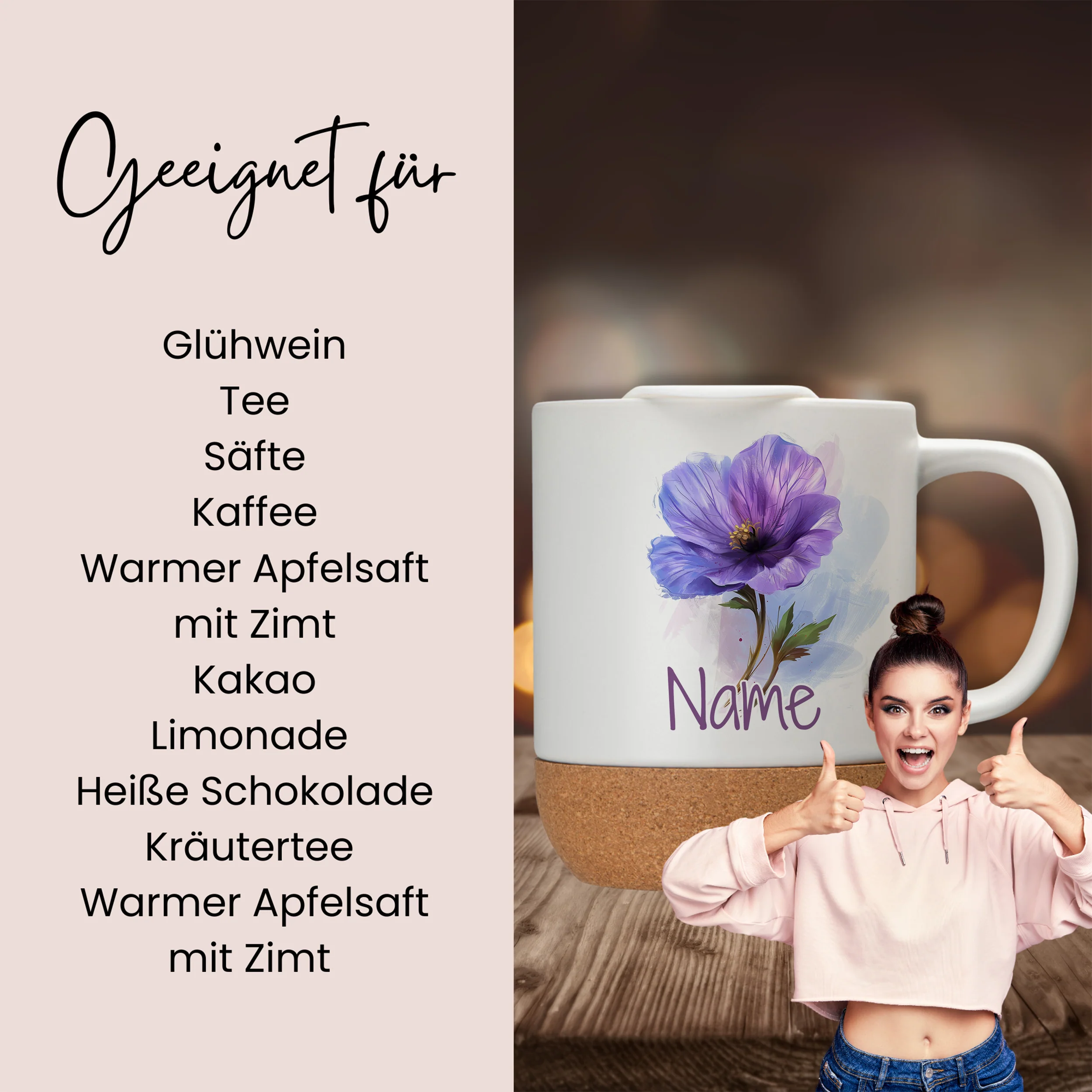 Tasse mit Deckel und lila Blüte - Für deine persönlichen Momente - Image 2
