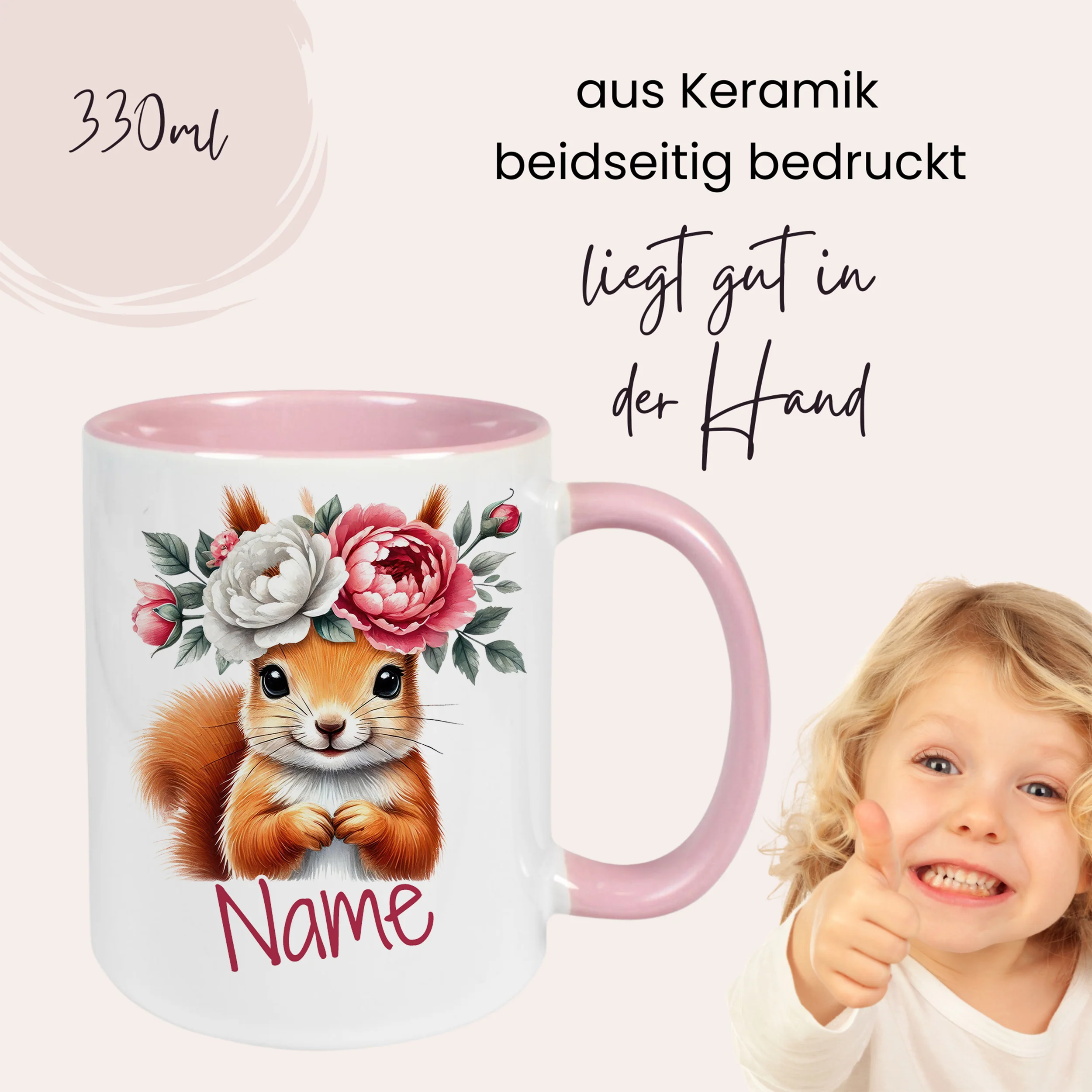 Tasse mit Eichhörnchen und Blumen - Image 4