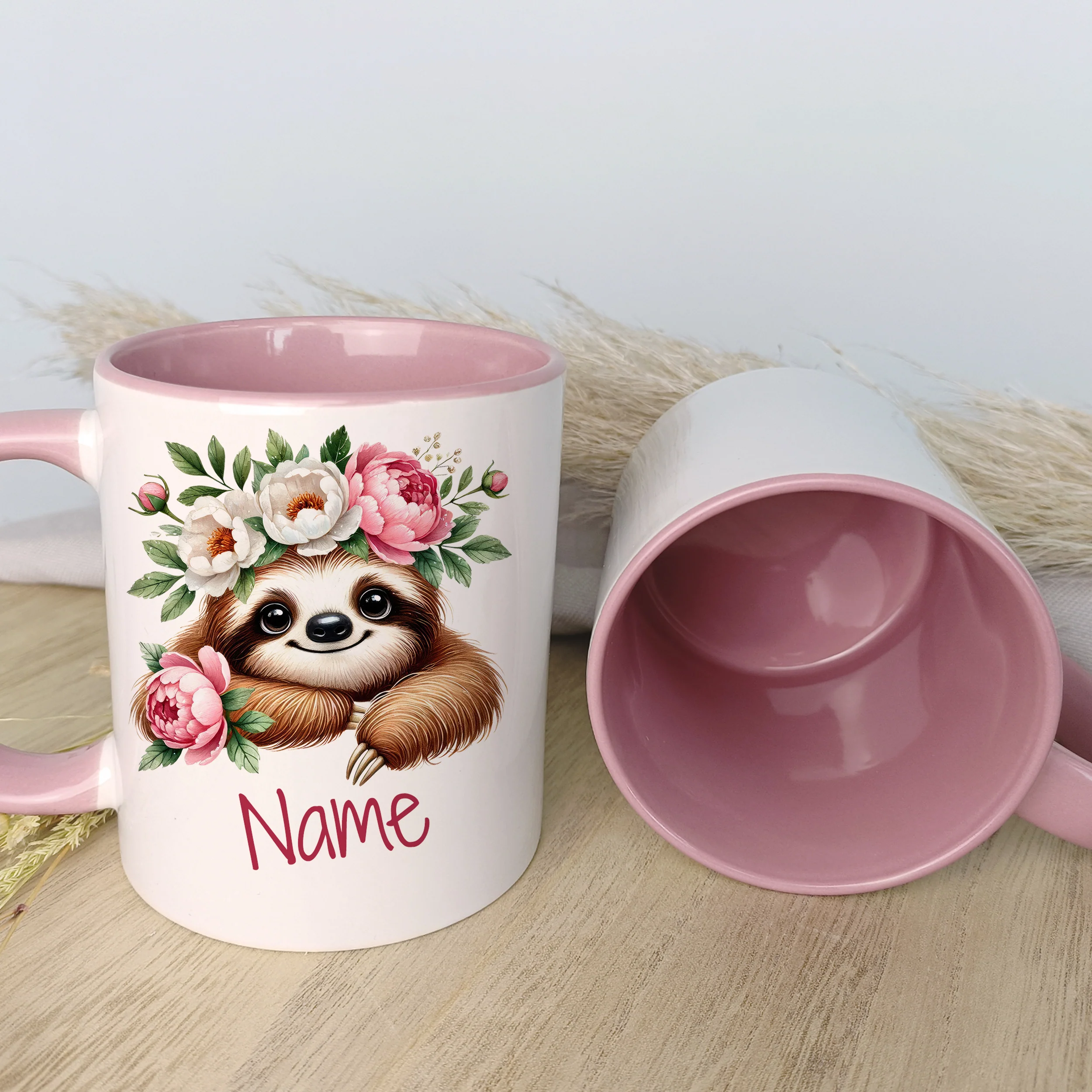 Tasse mit Faultier und Blumen - Image 3