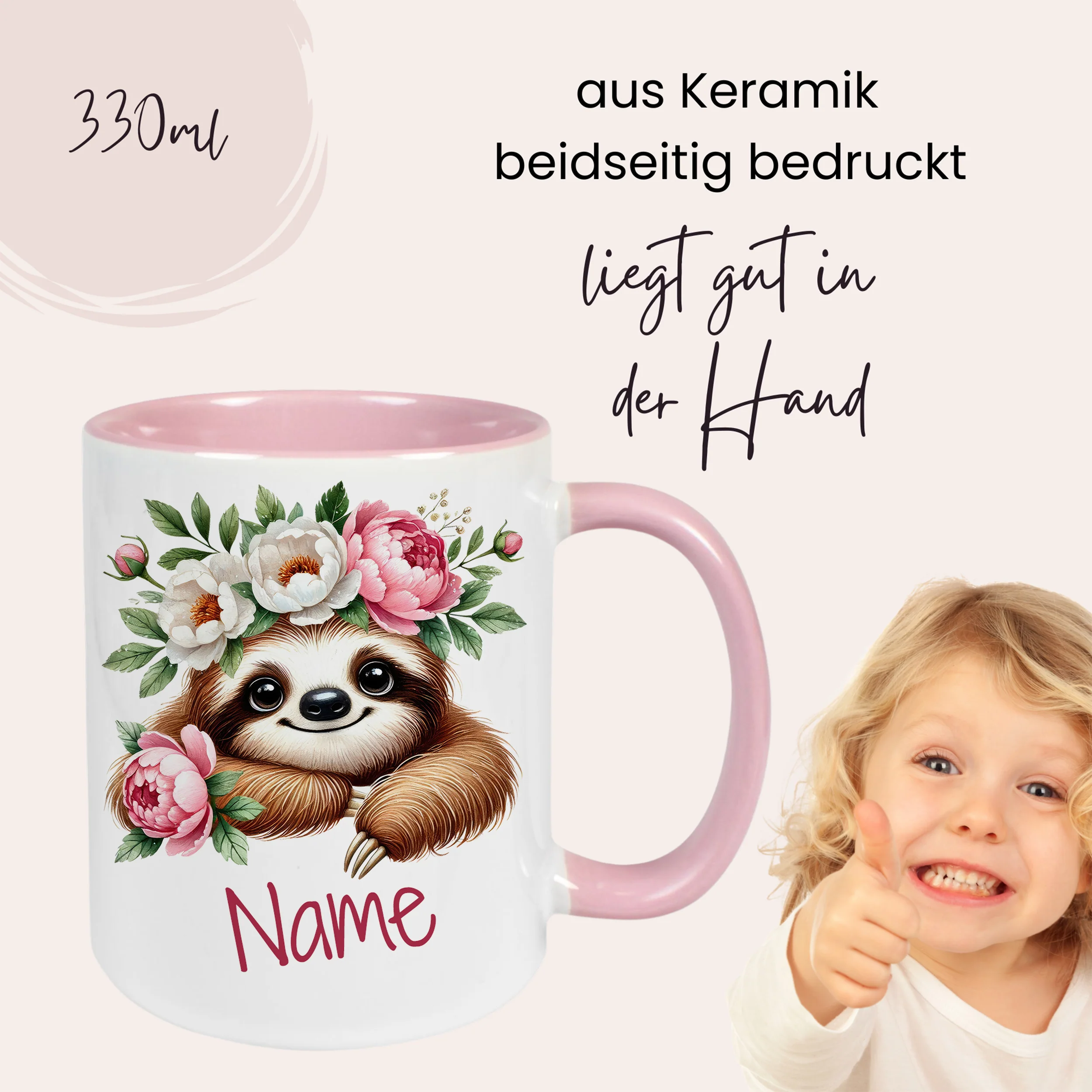 Tasse mit Faultier und Blumen - Image 4