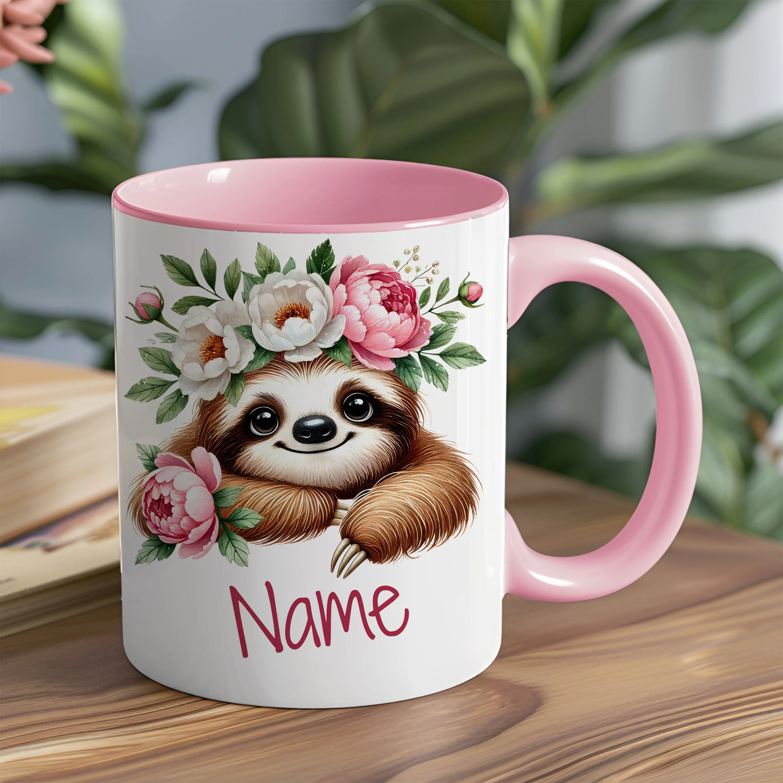 Tasse mit Faultier und Blumen - Image 5