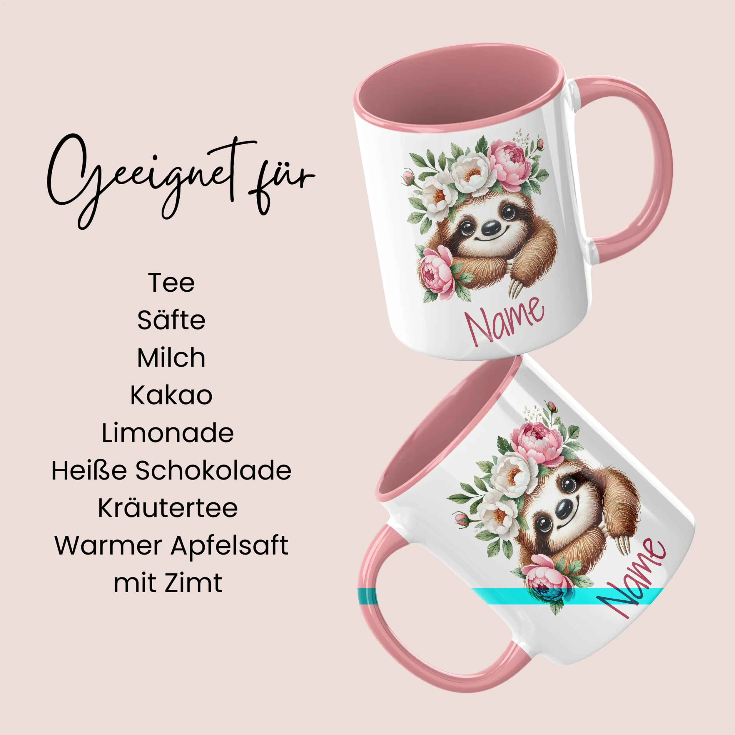 Tasse mit Faultier und Blumen - Image 6