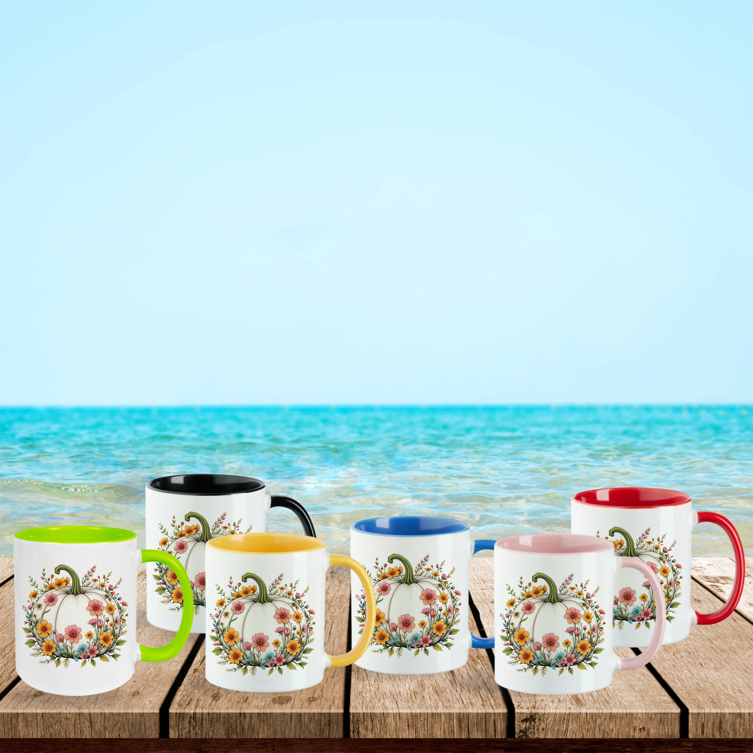 Tasse mit Kürbis und Blumen - Image 2