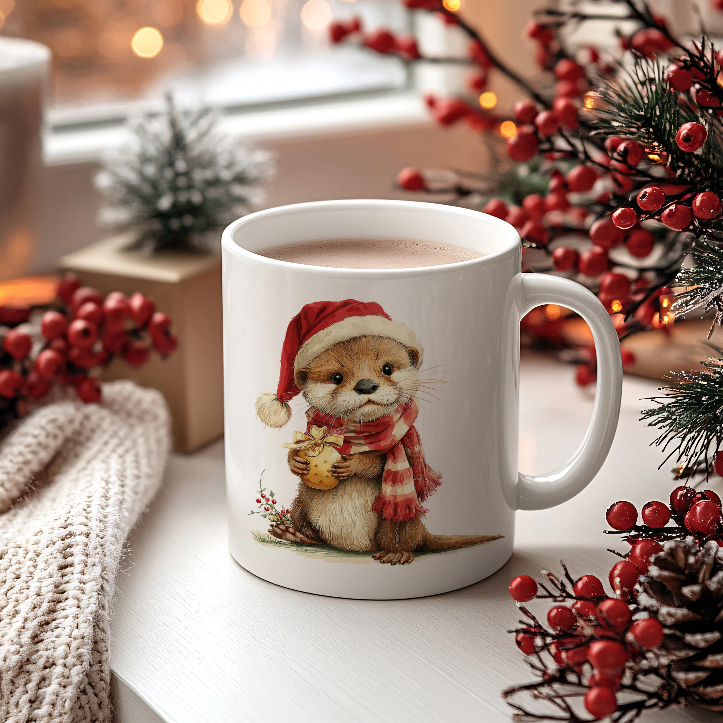 Tasse mit Otter im Weihnachtslook - Image 2