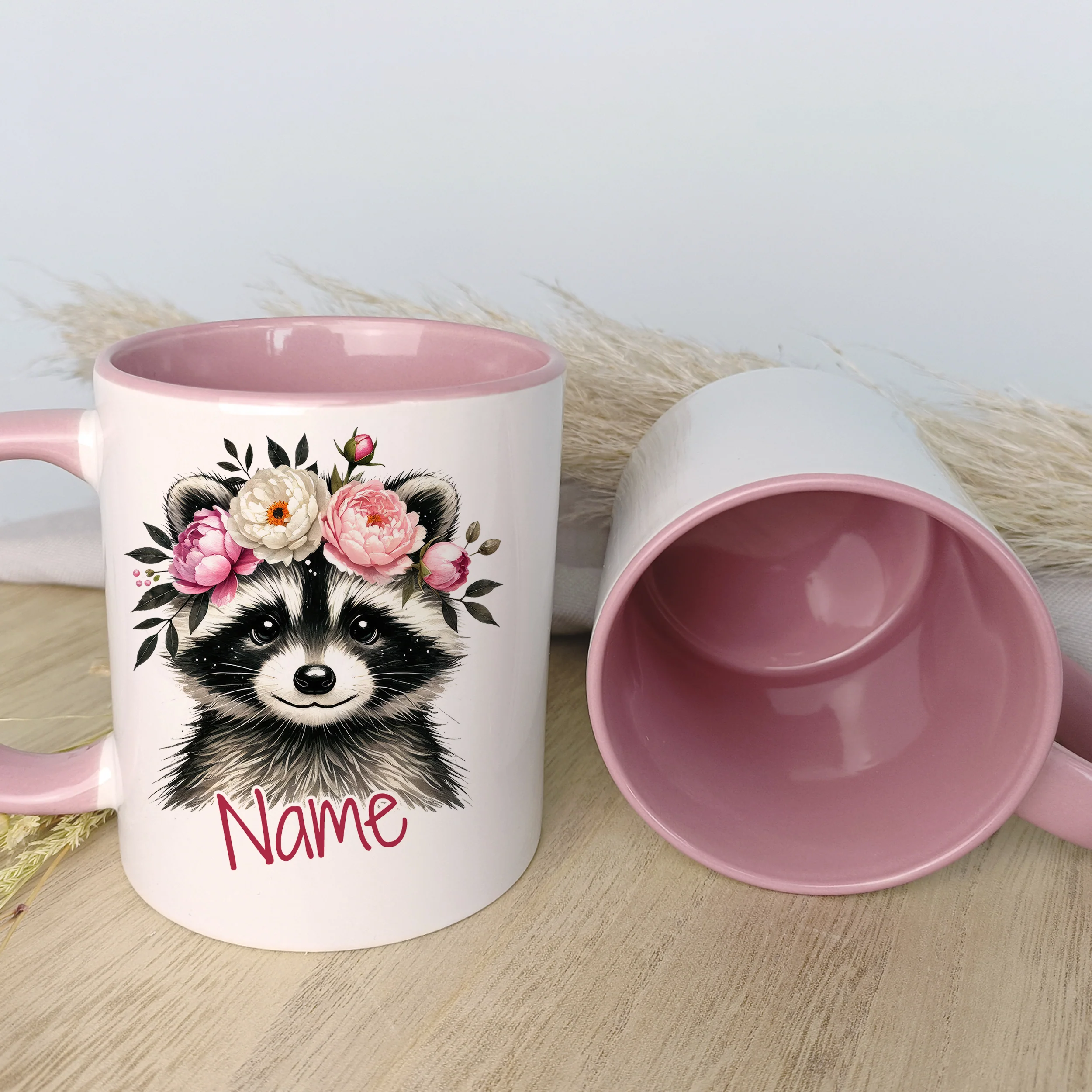 Tasse mit Waschbär und Blumen - Image 3