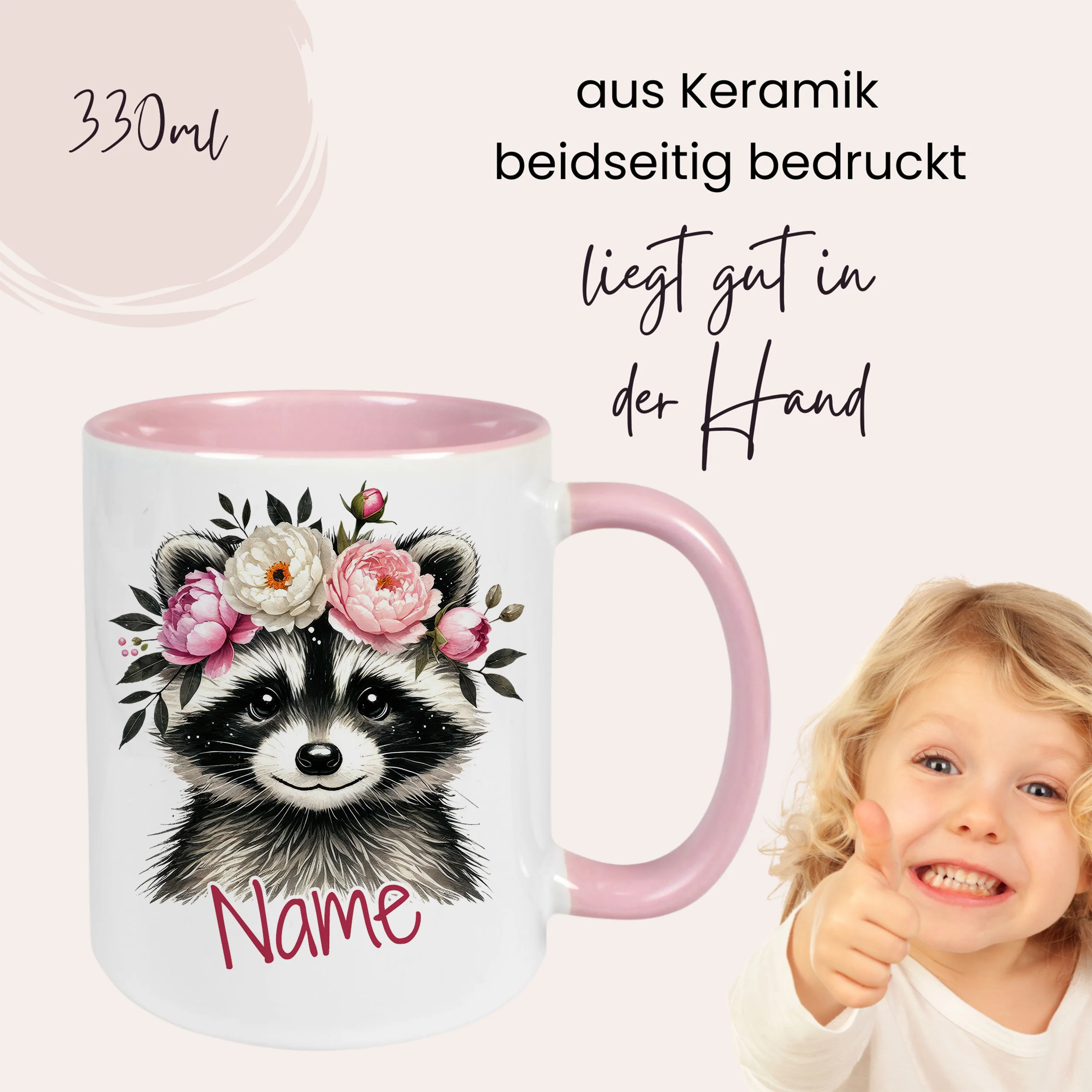 Tasse mit Waschbär und Blumen - Image 4