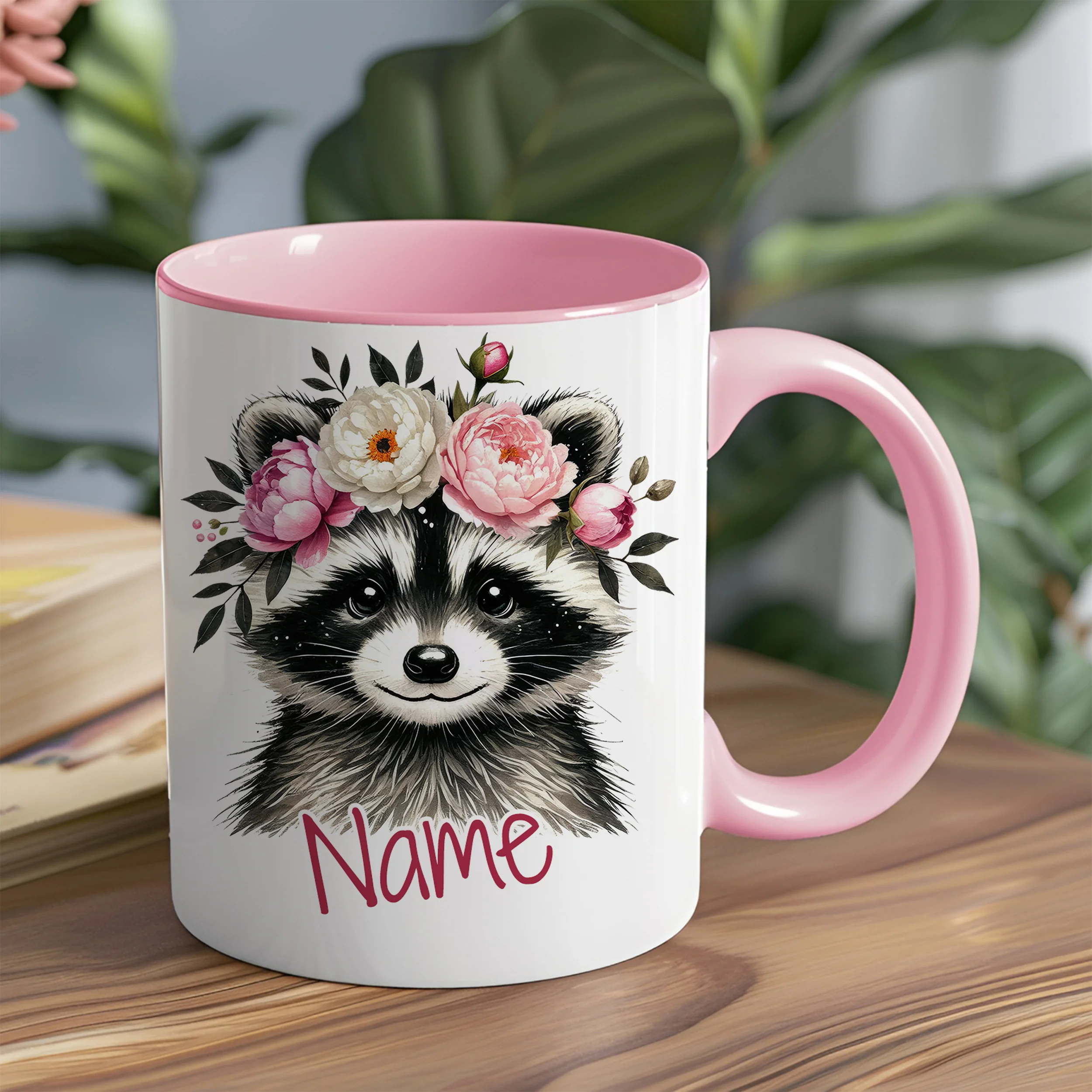 Tasse mit Waschbär und Blumen - Image 5