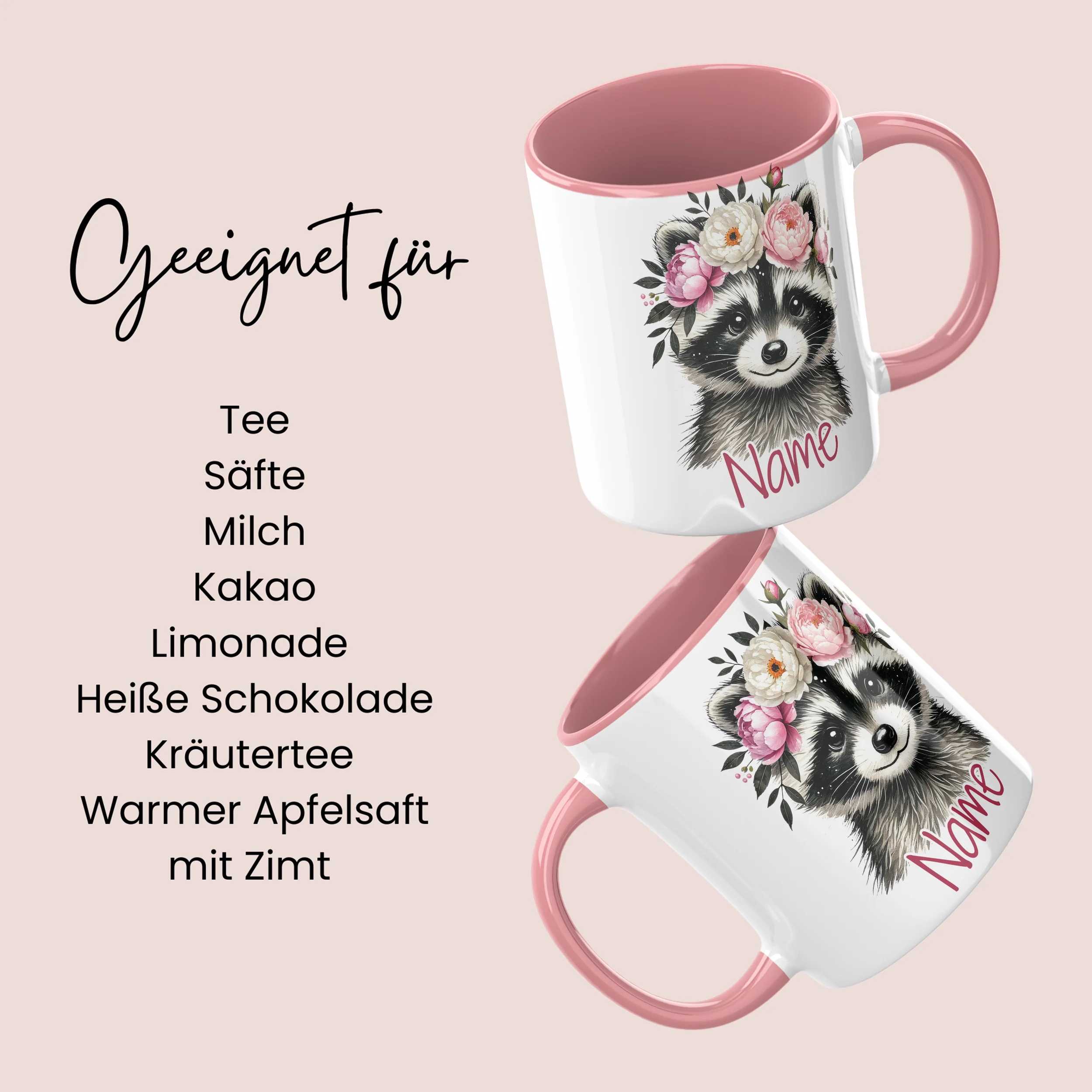 Tasse mit Waschbär und Blumen - Image 6