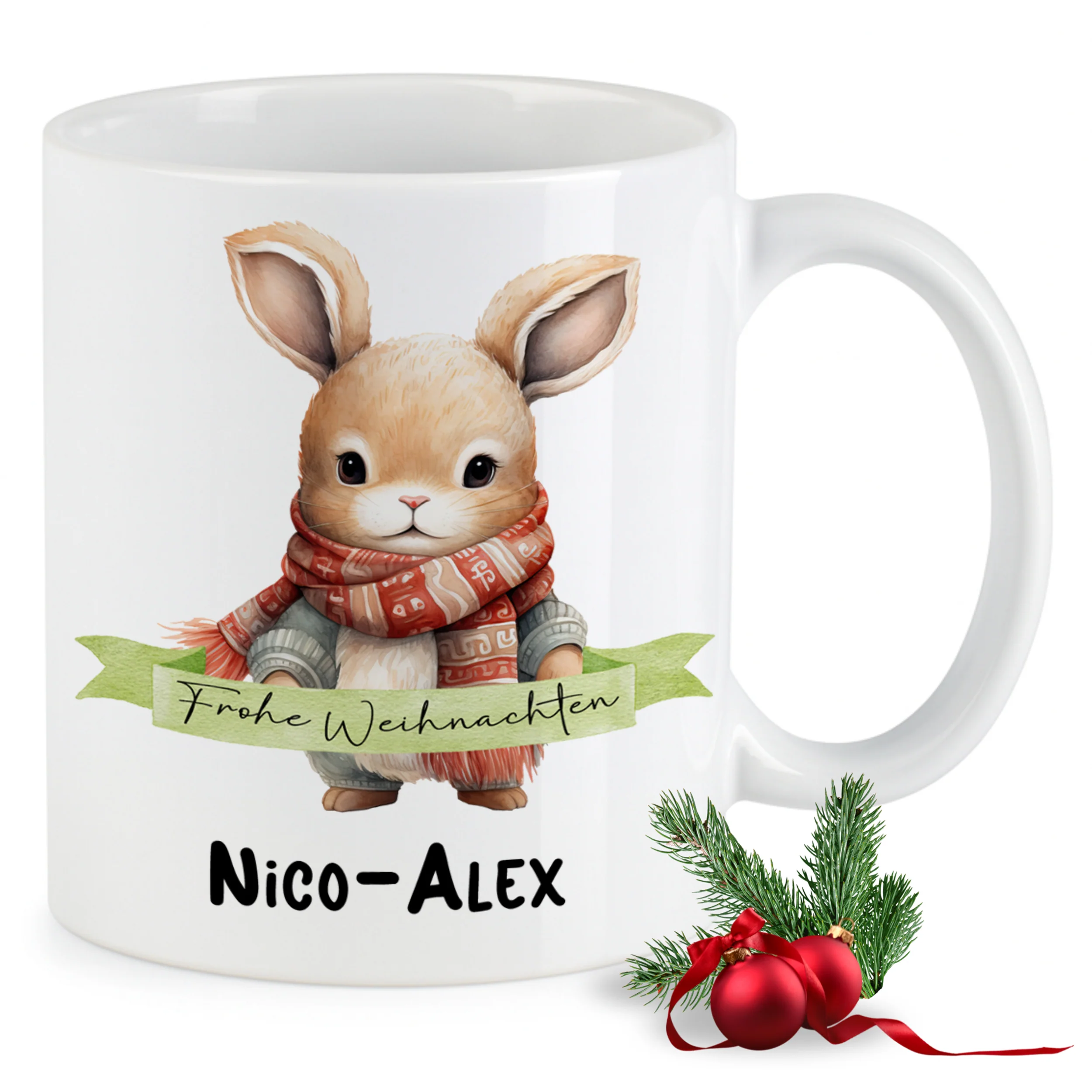 Tasse mit Weihnachtskaninchen
