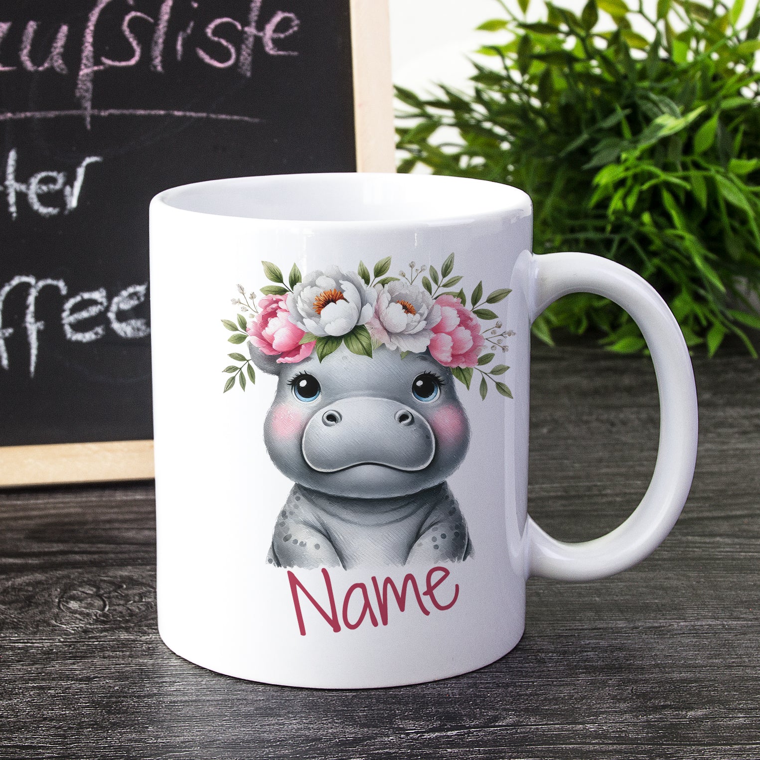 Tasse Nilpferd mit Blumenkranz - Image 2