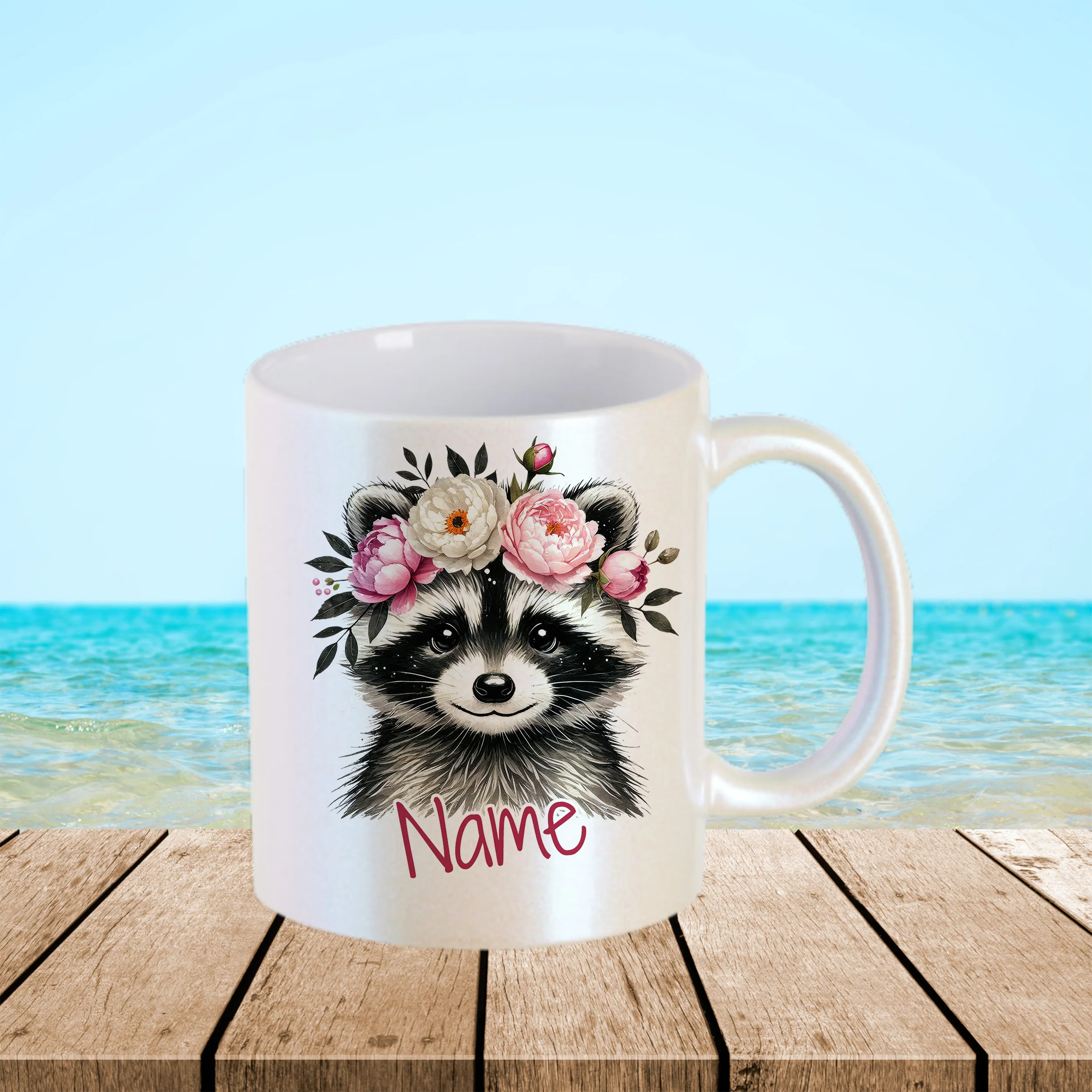 Tasse Waschbär mit Blumen - Image 3