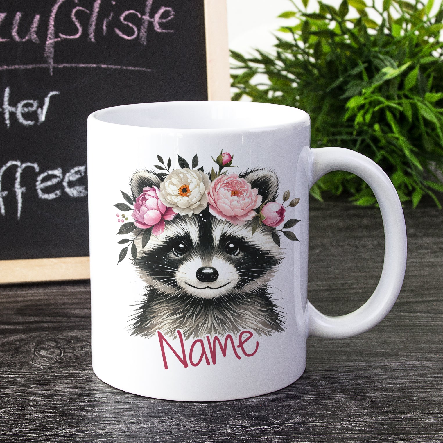 Tasse Waschbär mit Blumen - Image 2