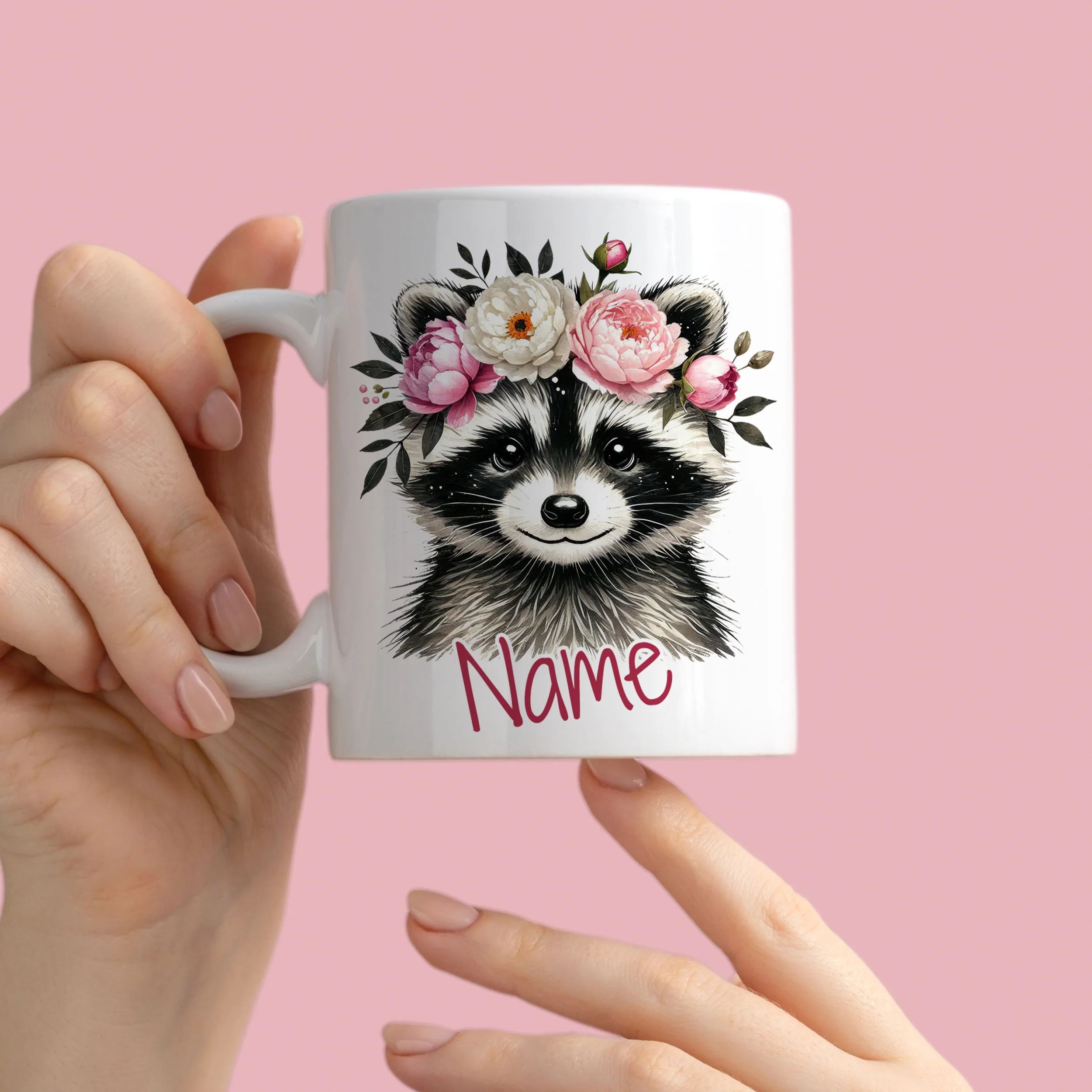Tasse Waschbär mit Blumen - Image 3