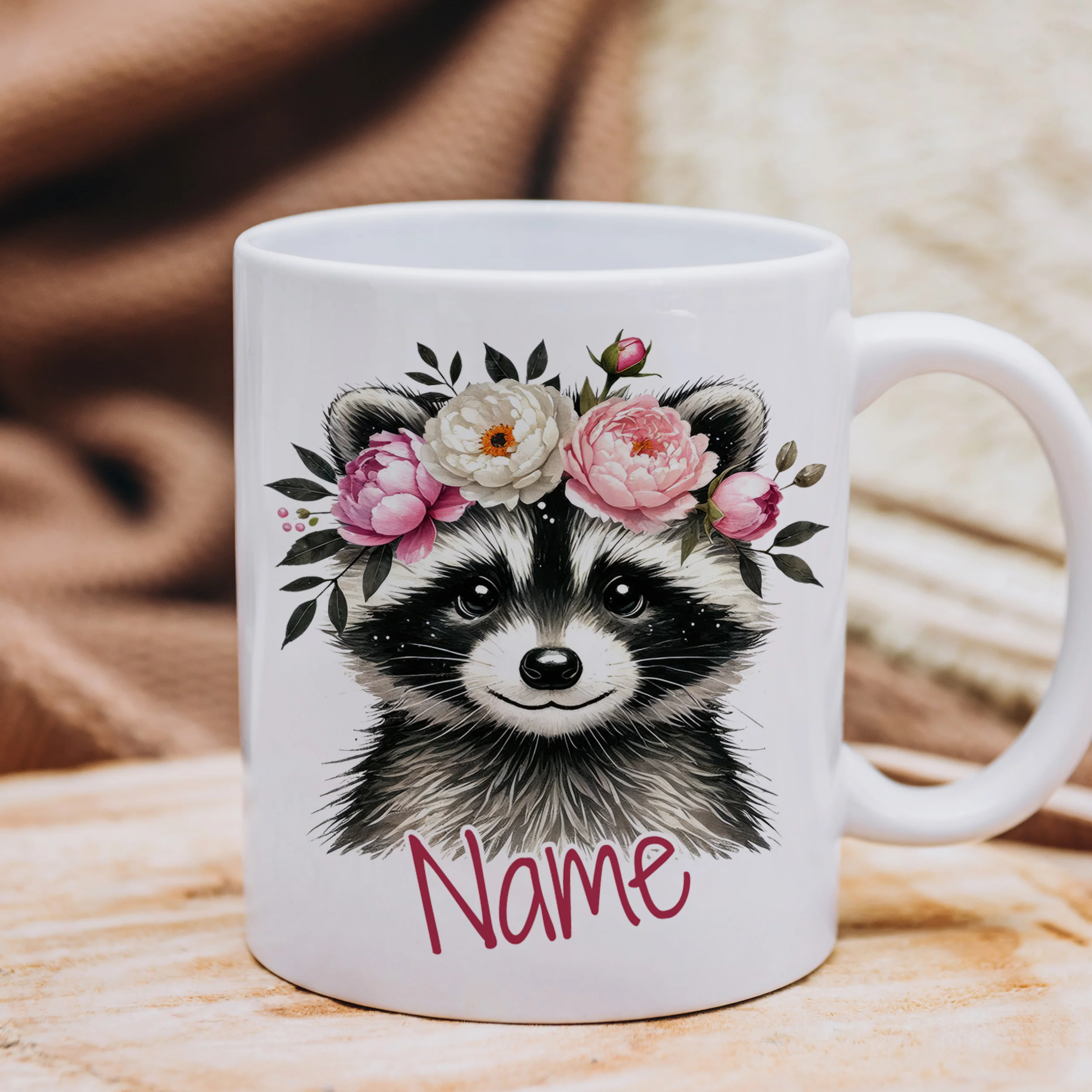 Tasse Waschbär mit Blumen - Image 4