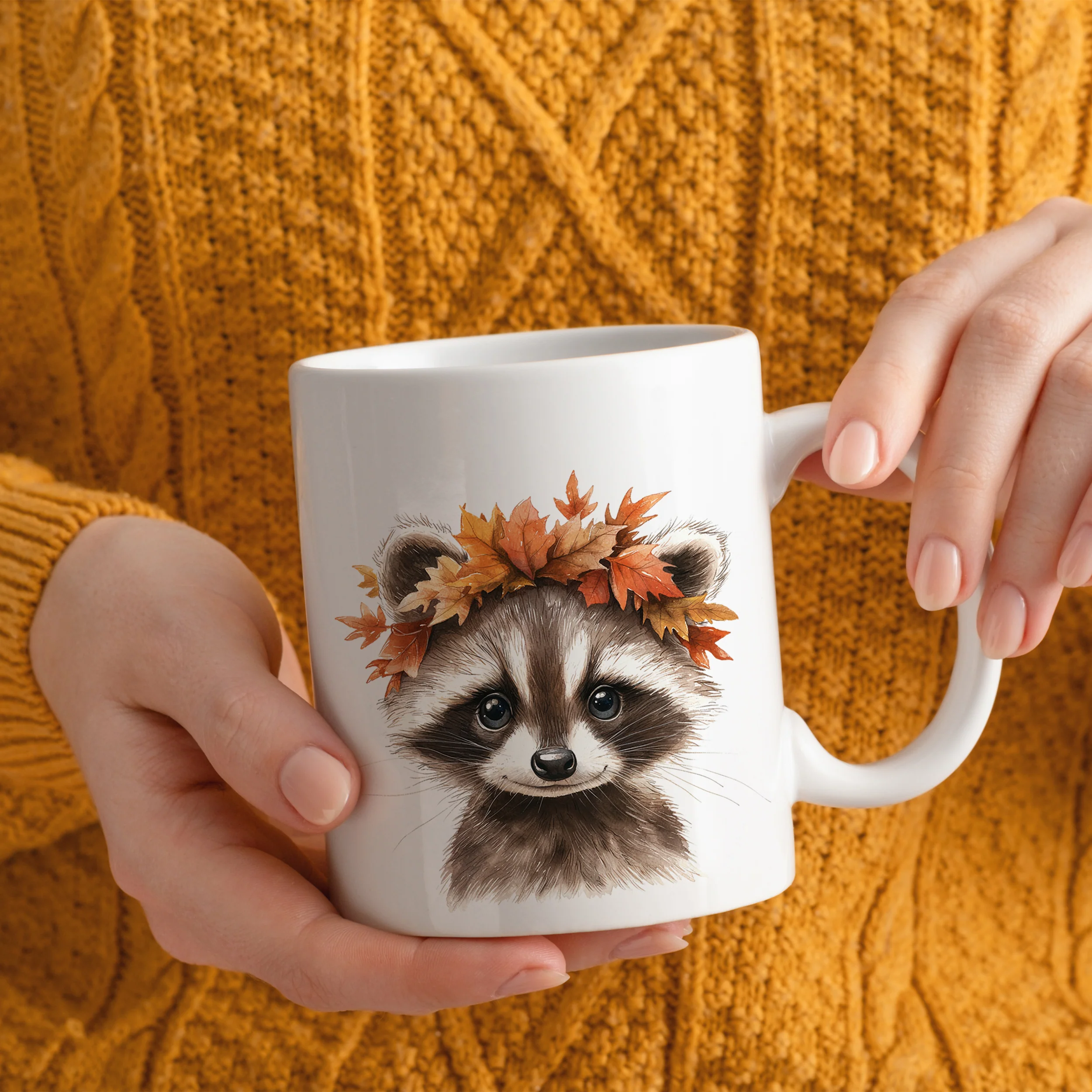 Tasse Waschbär mit Herbstlaub - Image 2