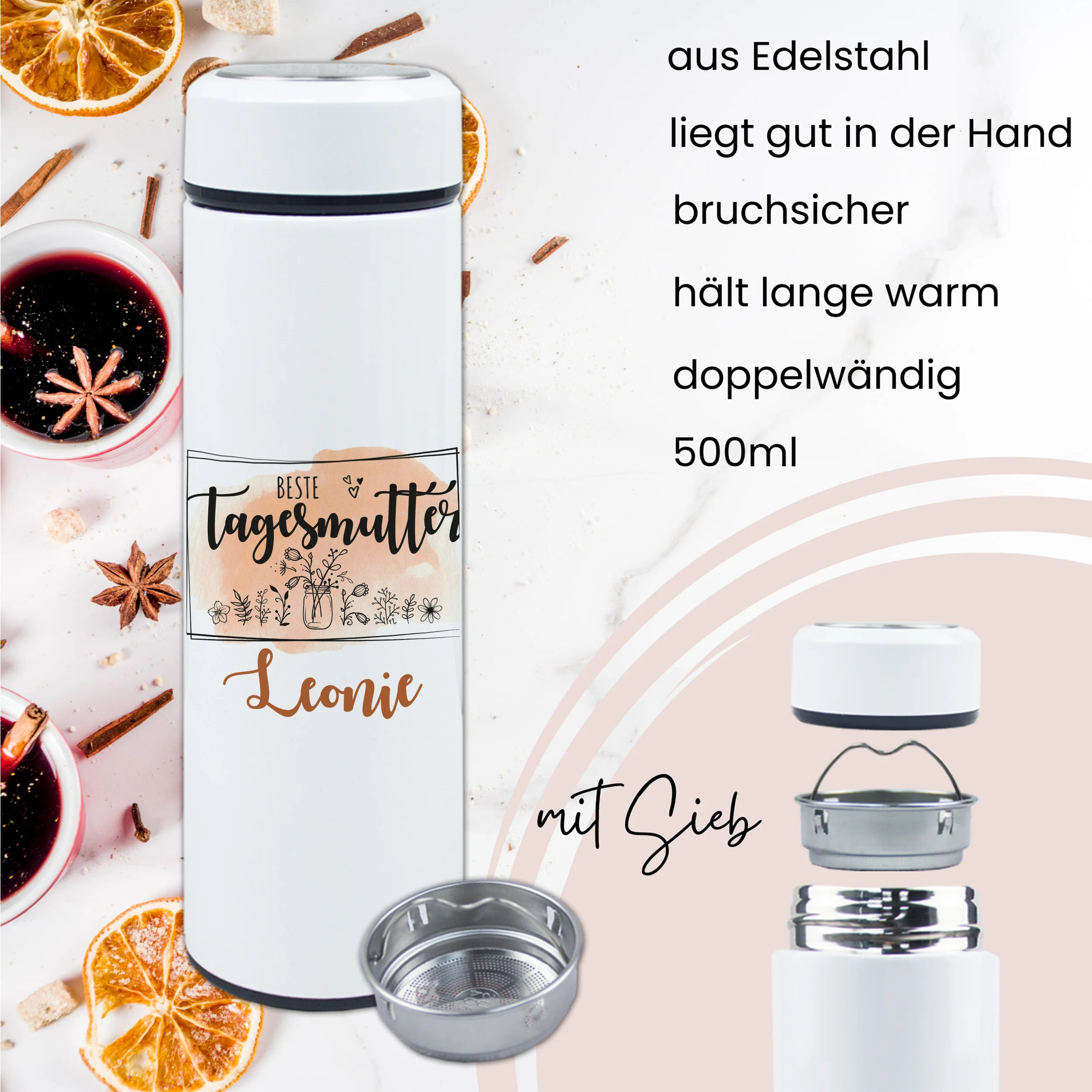 Tee Thermoflasche Beste Tagesmutter - Für entspannte Teemomente - Image 3