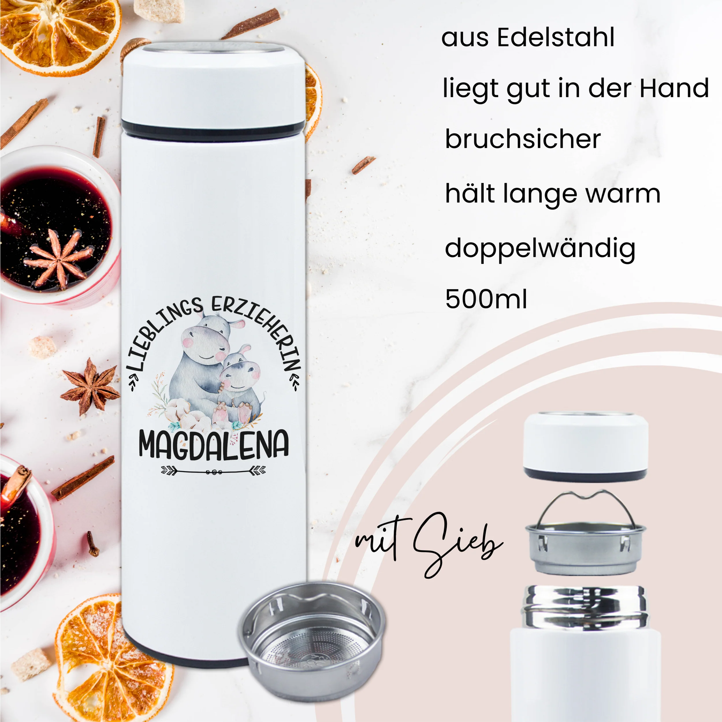 Tee Thermoflasche mit süßem Elefantenmotiv - Für entspannte Teestunden - Image 4