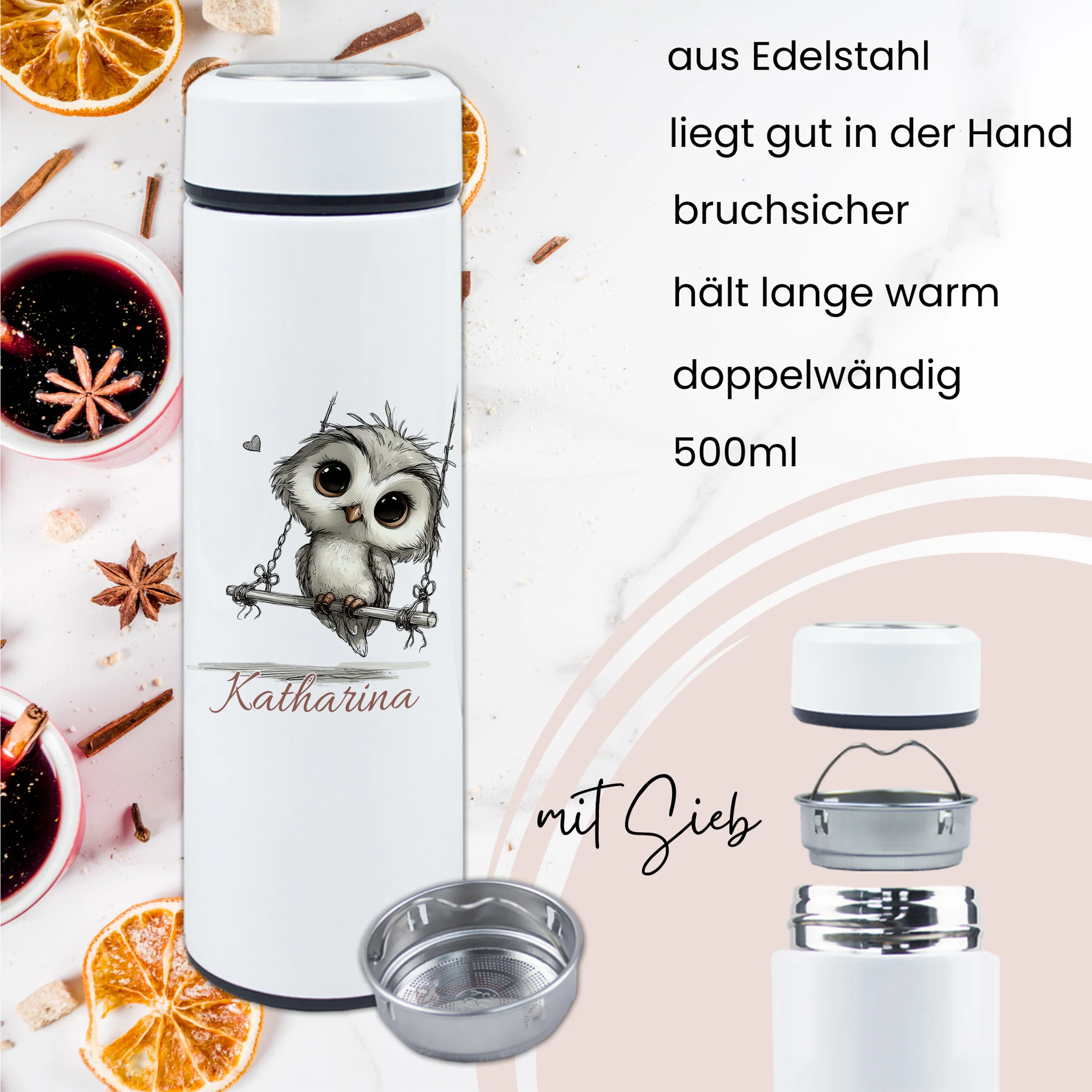 Tee-Thermosflasche Eule - Für gemütliche Teestunden - Image 3