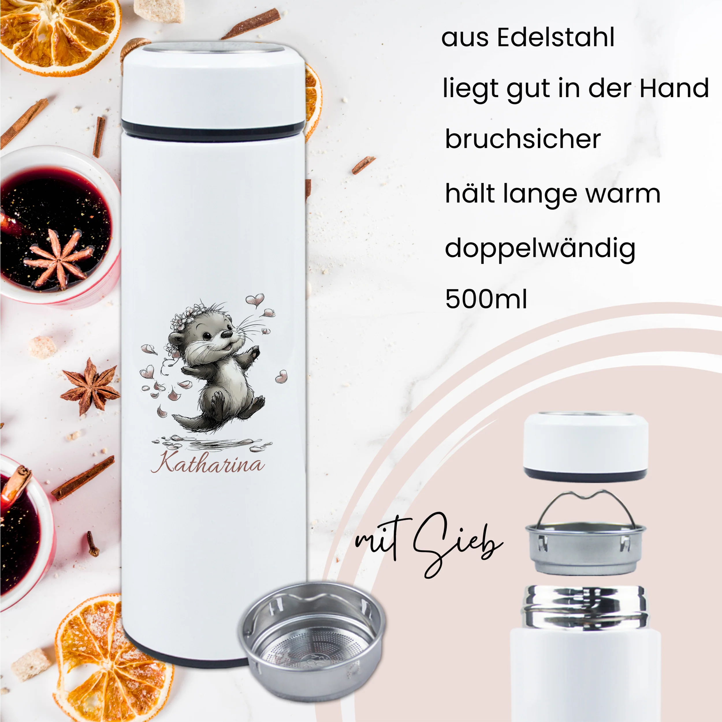 Tee-Thermosflasche mit lustigem Otter - Für entspannte Teepausen - Image 3