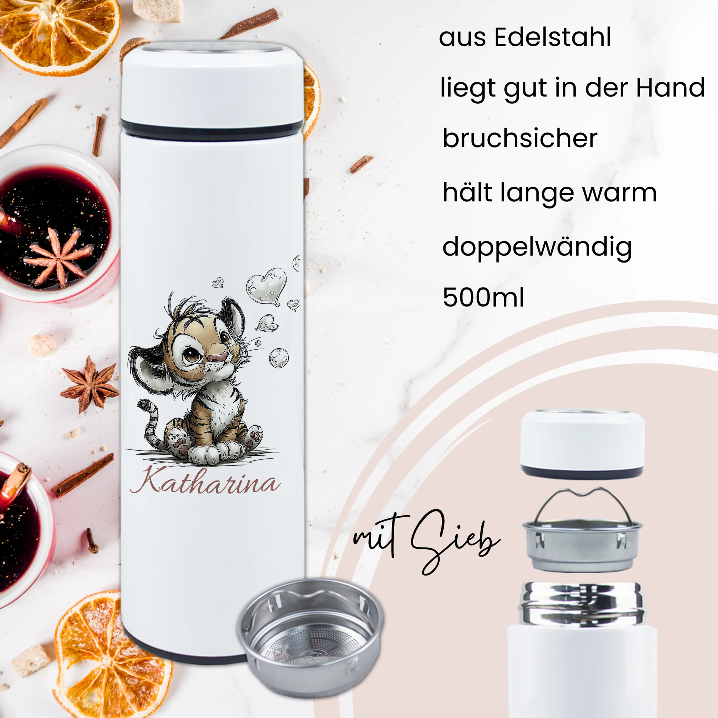 Tee-Thermosflasche mit niedlichem Löwenmotiv - Für Teeliebhaber - Image 3