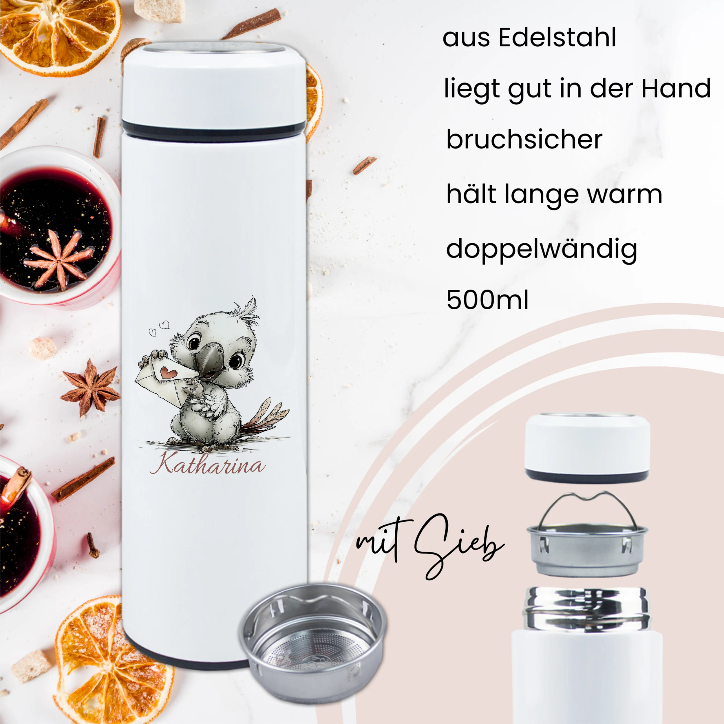 Tee-Thermosflasche mit süßem Vogelmotiv - Image 3