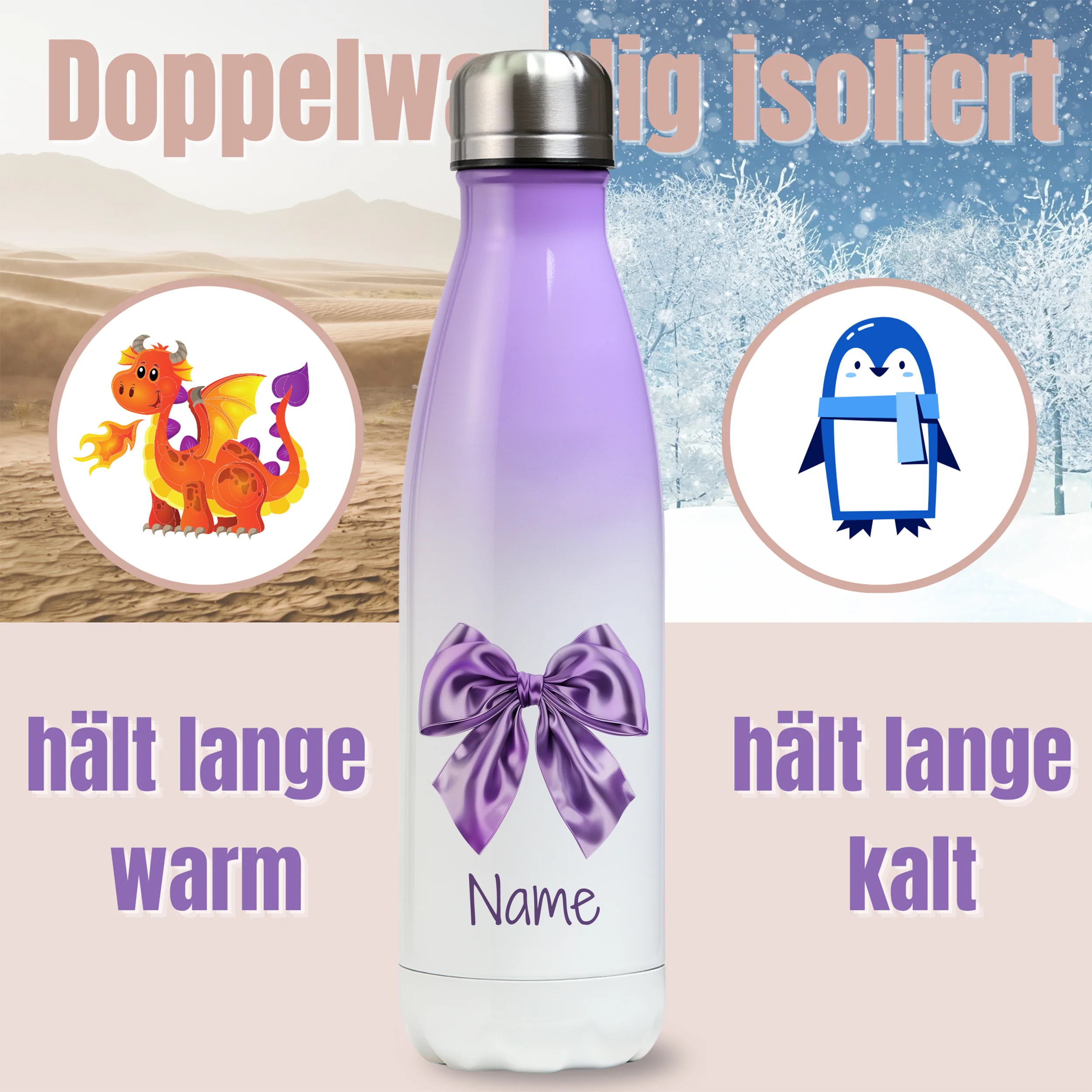 Thermos Trinkflasche lila Schleife - Image 3