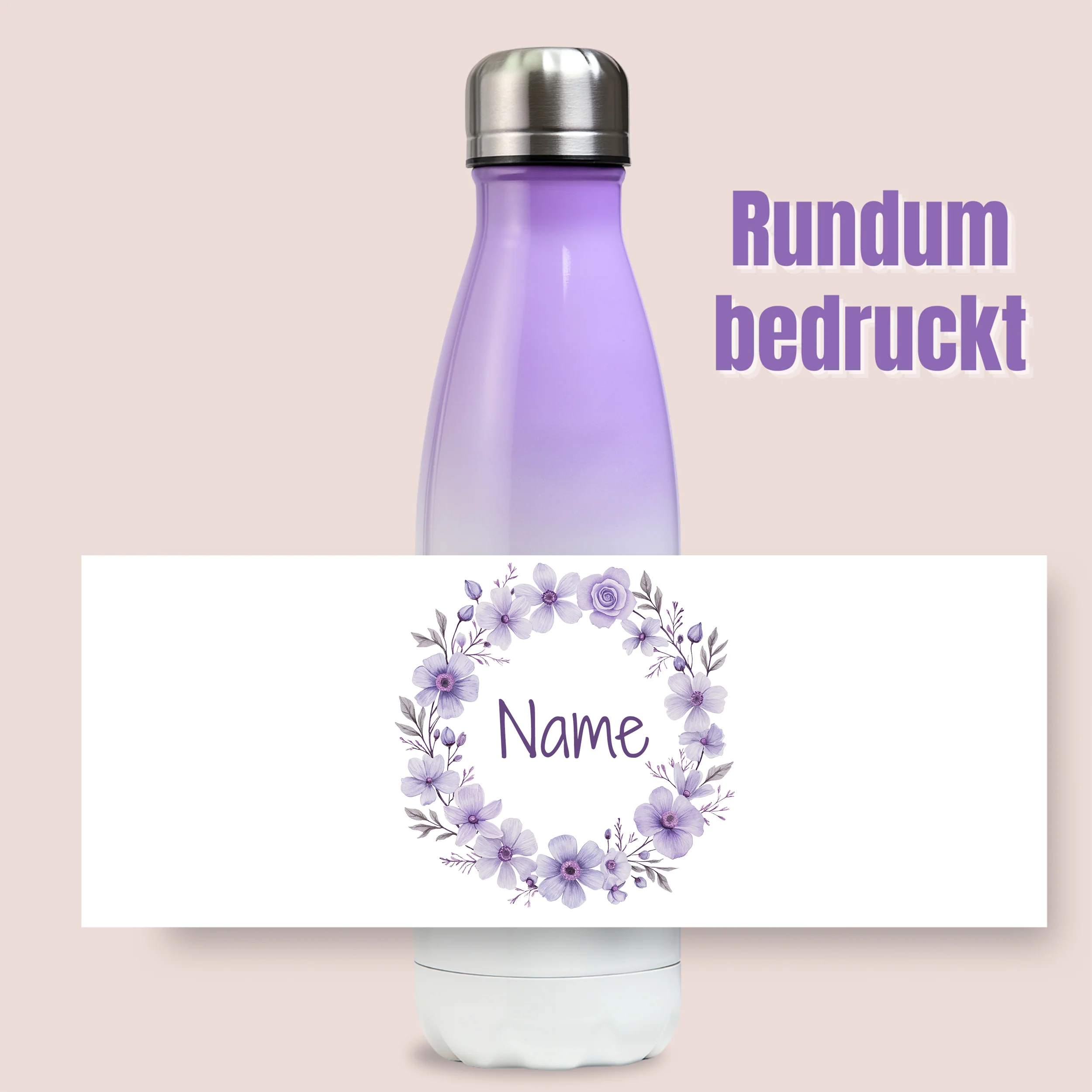 Thermos Trinkflasche mit lila Blumen - Image 2
