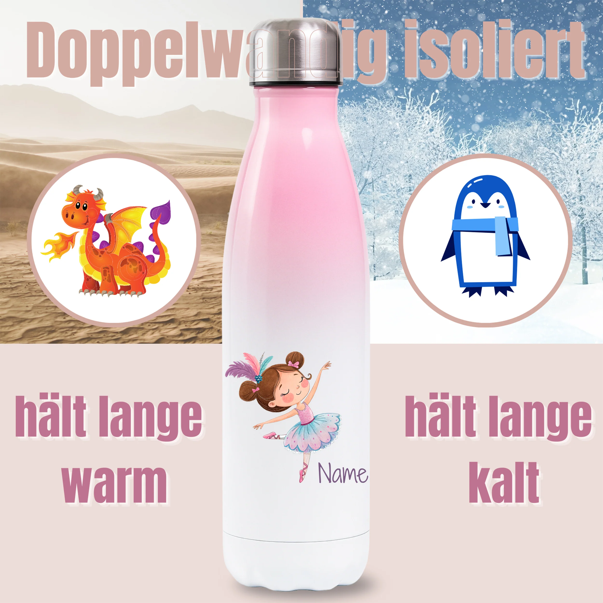 Thermosflasche Rosa mit Ballerina - Image 3