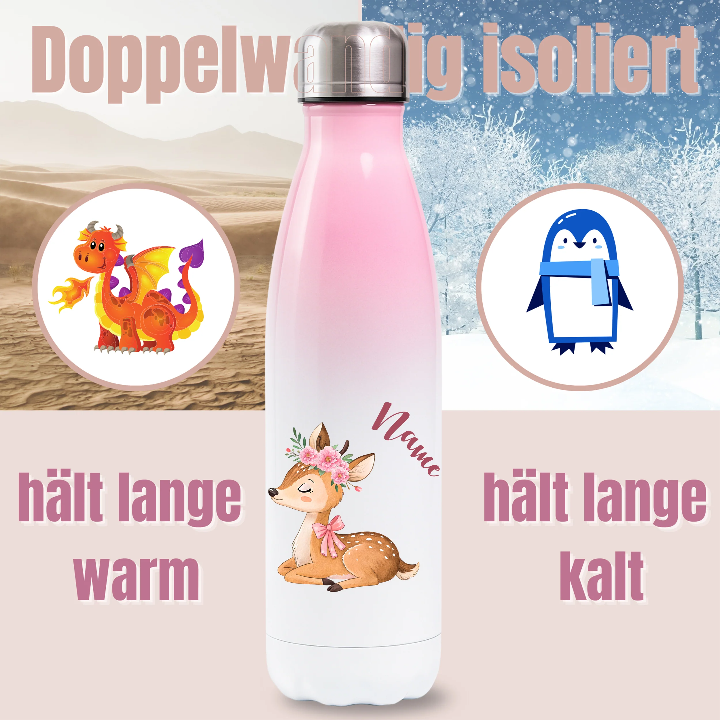Thermosflasche Rosa mit Reh - Image 3