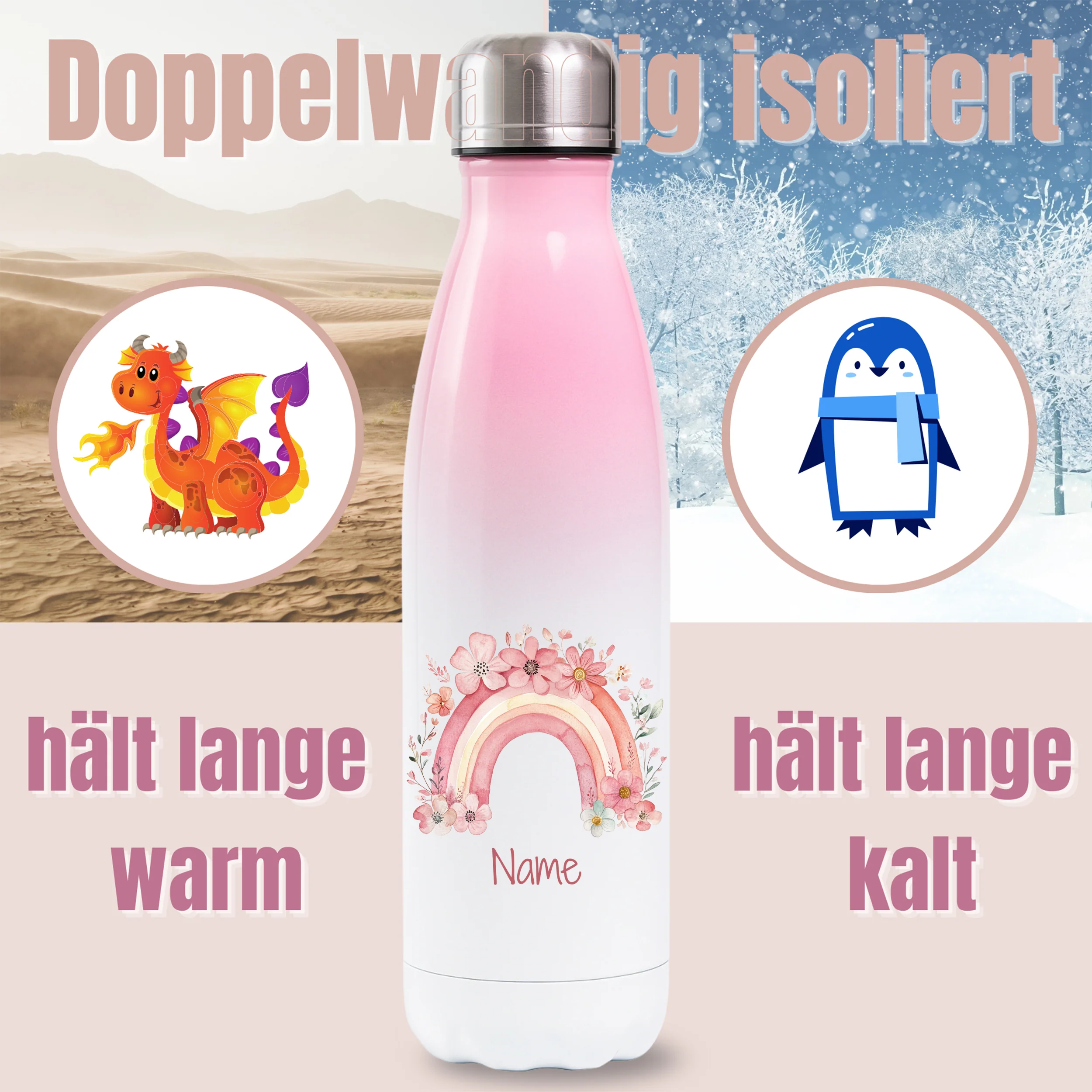 Thermosflasche Rosa Regenbogen - Image 3