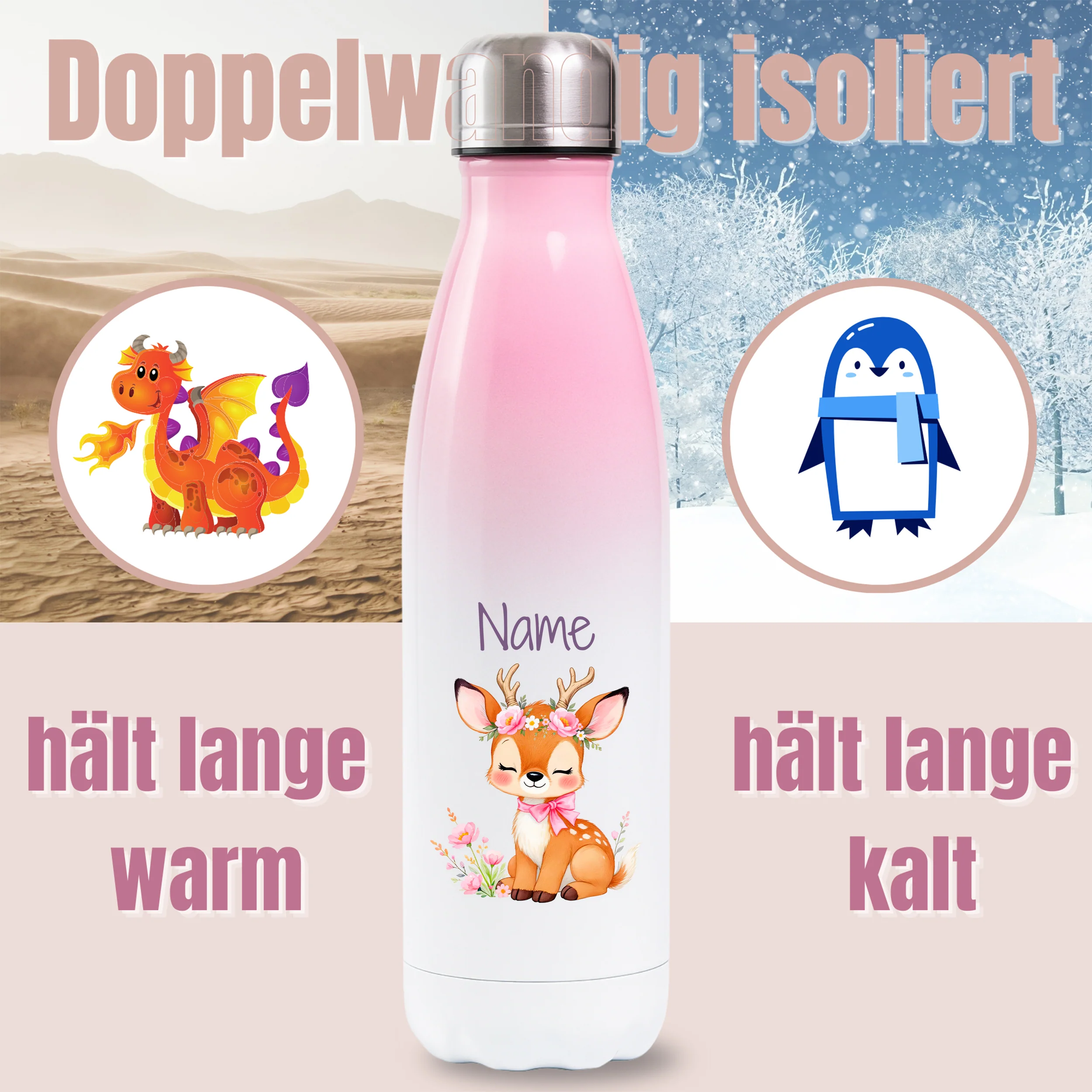 Thermosflasche Rosa Reh - Image 3