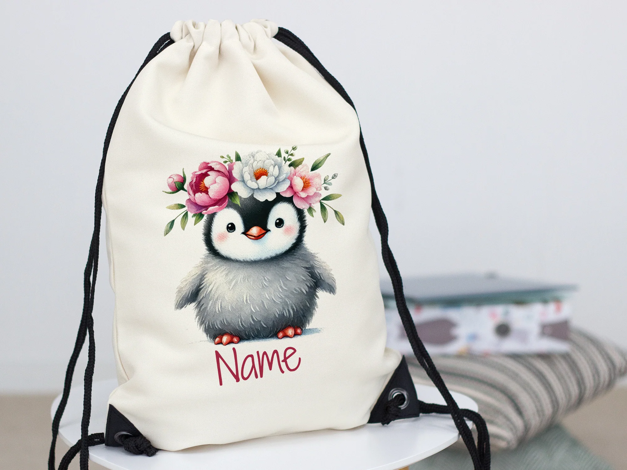 Turnbeutel mit Pinguin und Blumen - Image 2