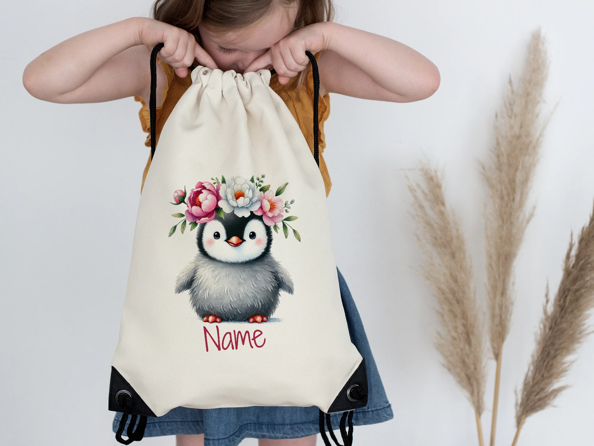 Turnbeutel mit Pinguin und Blumen - Image 4