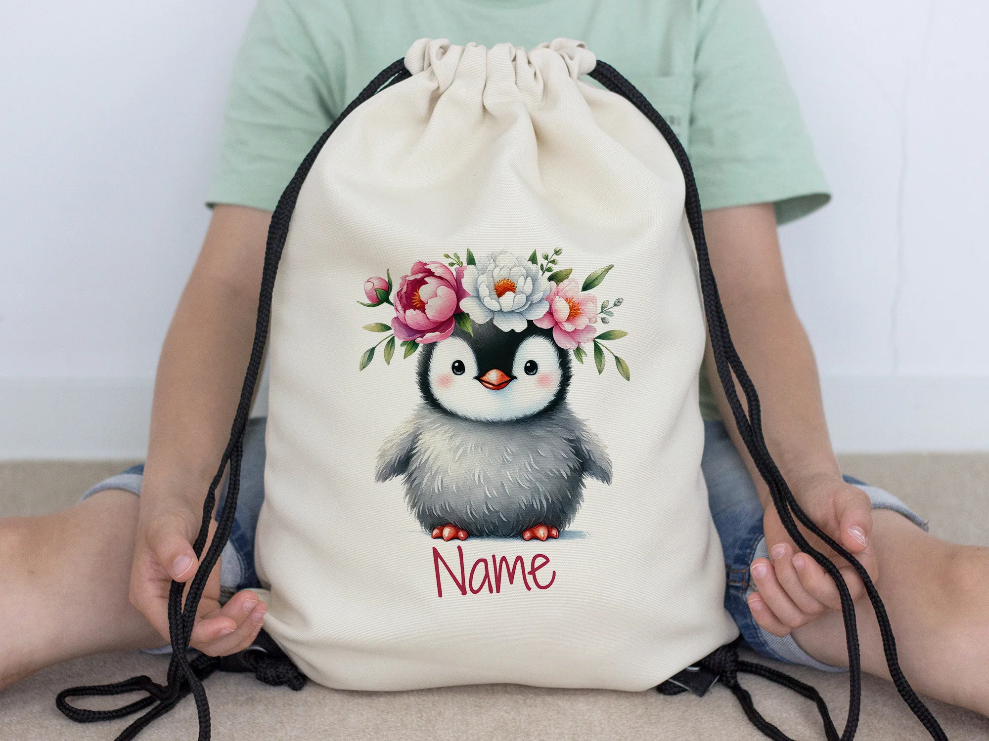 Turnbeutel mit Pinguin und Blumen - Image 5