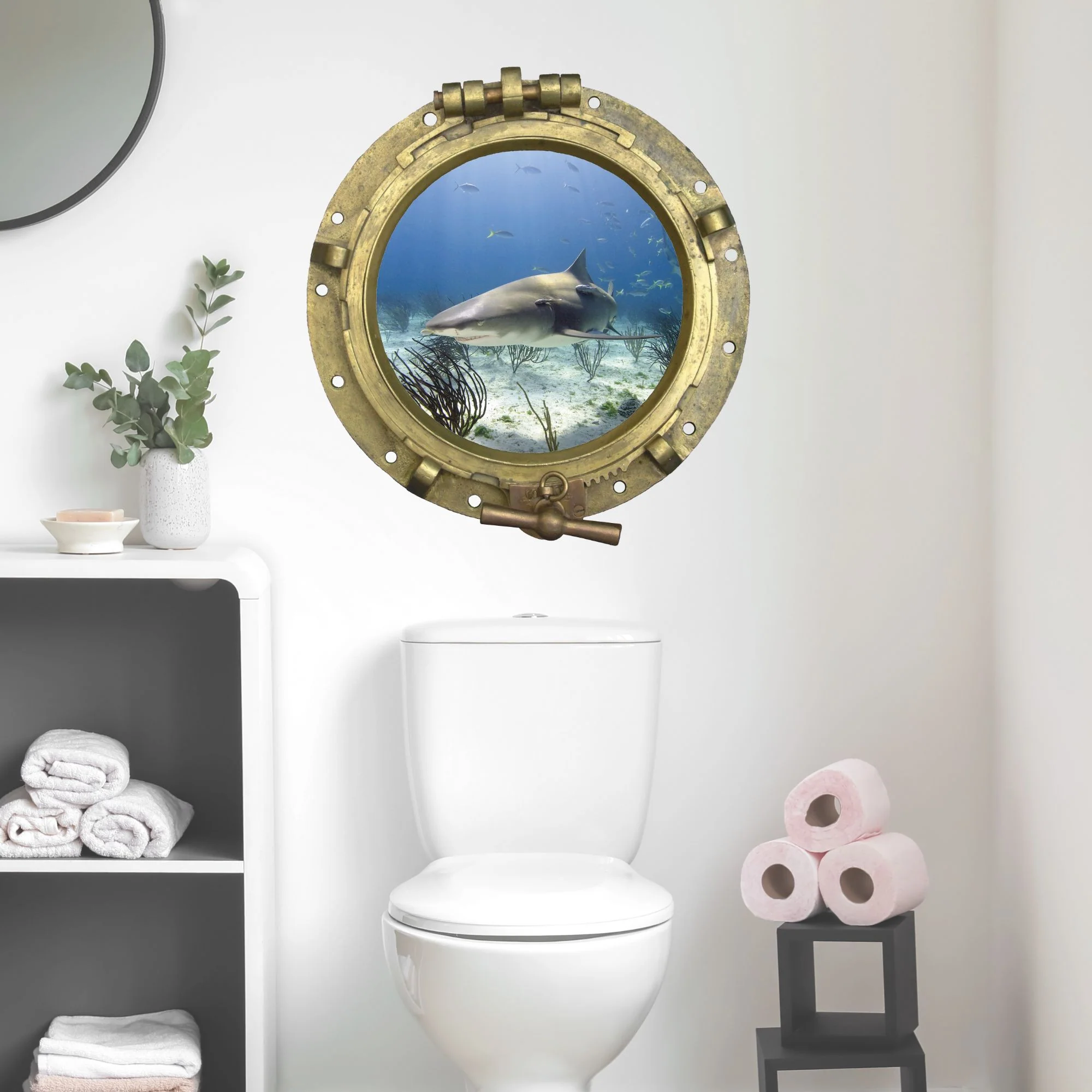 Wandtattoo 3D Bullauge – Hai Unterwasser - Image 3