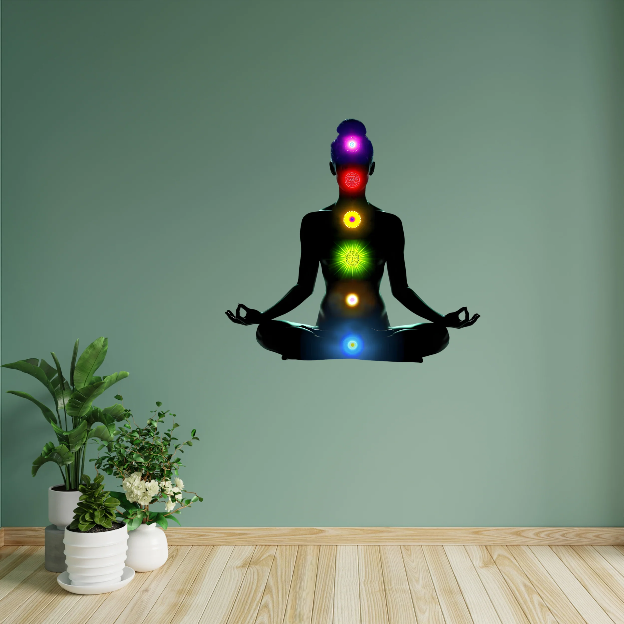 Wandtattoo Buddha mit Chakra-Leuchten - Image 4
