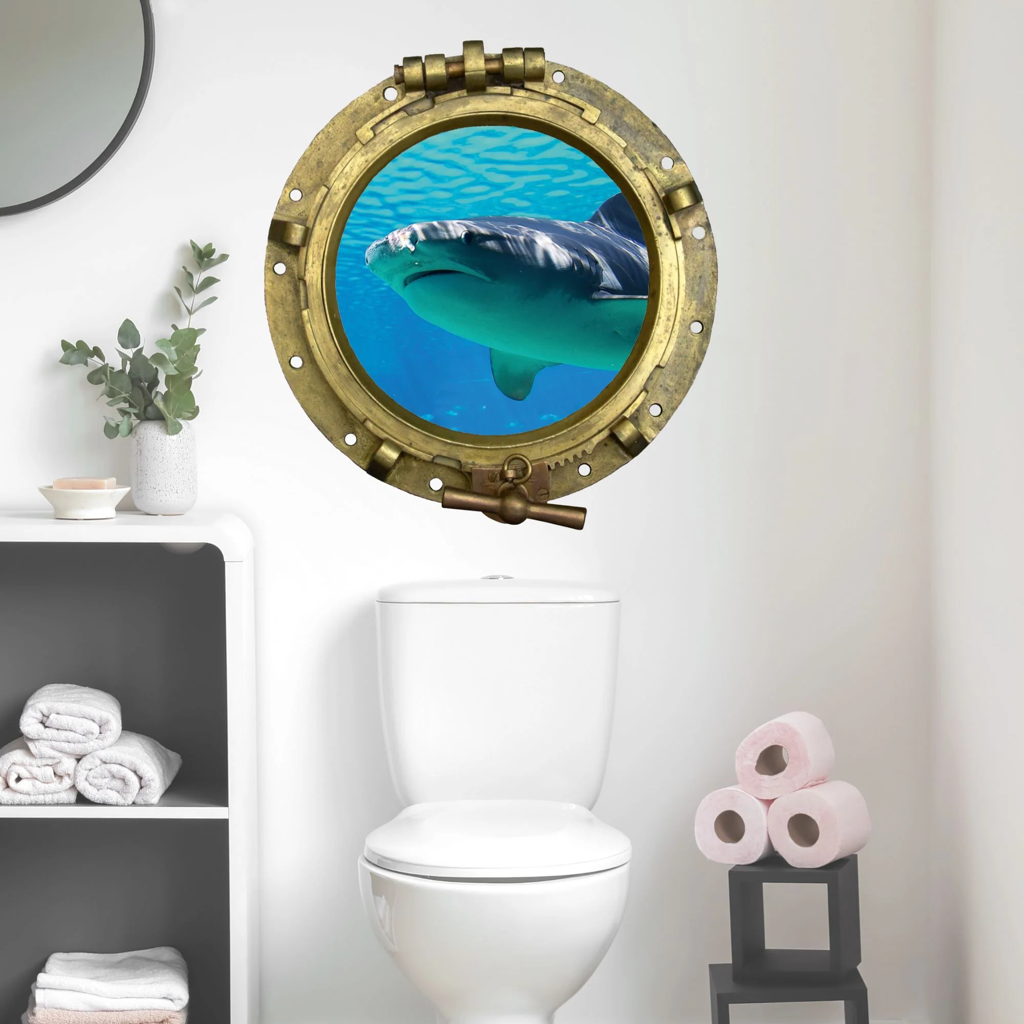 Wandtattoo Bullauge mit Hai – 3D Unterwasser-Effekt - Image 3