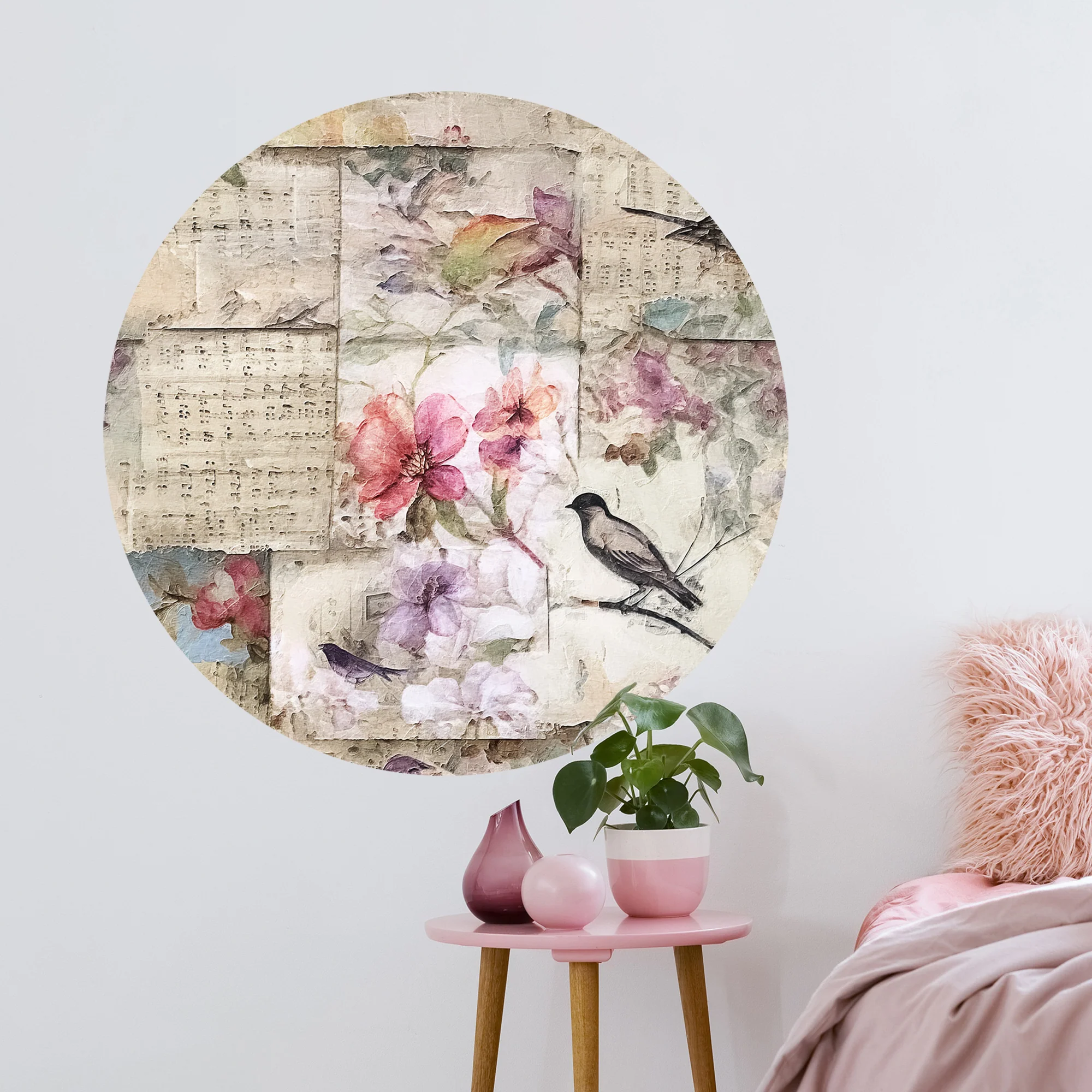 Wandtattoo mit Blumen und Vogel