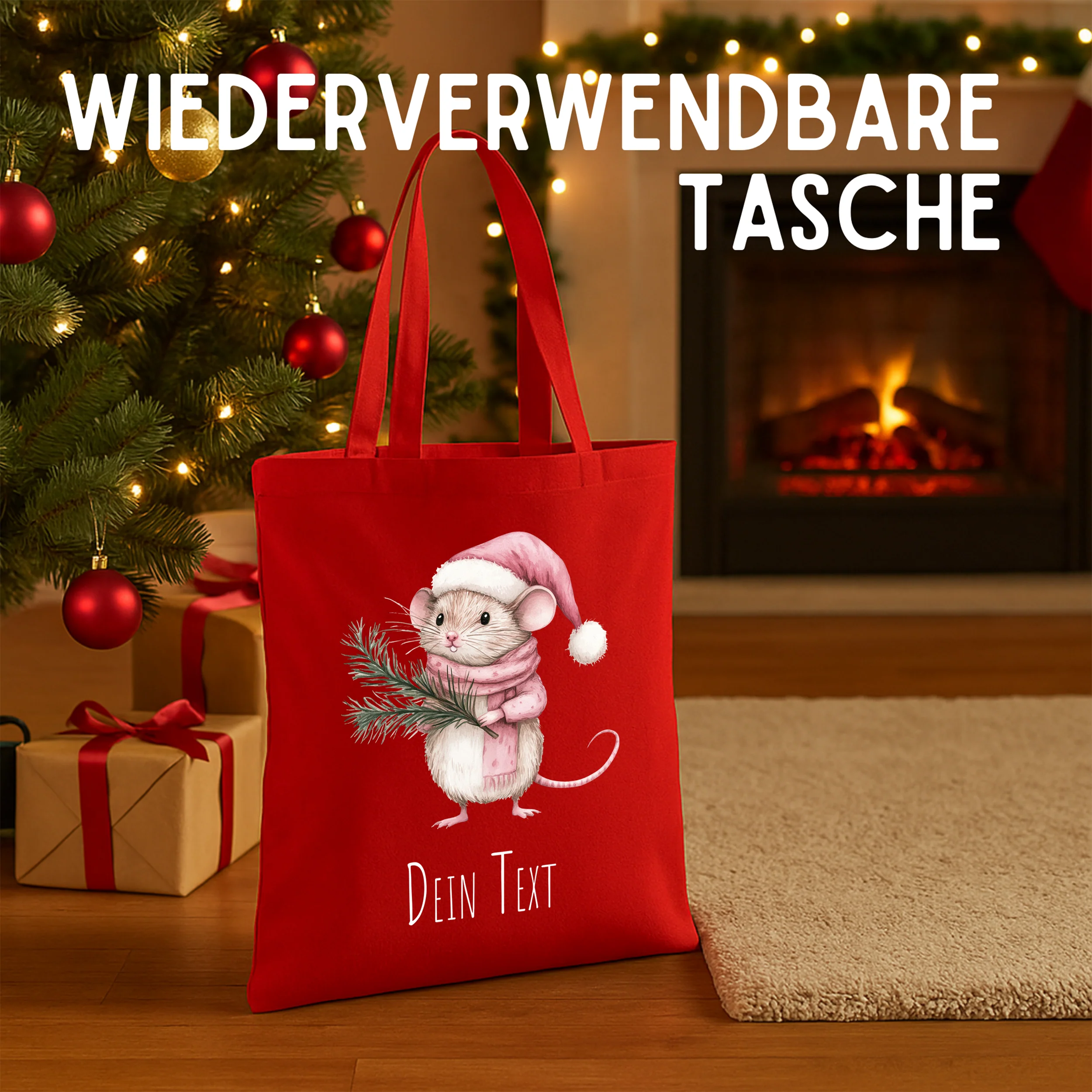 Weihnachtseinkaufstasche Maus mit Mütze - Für frohe Feiertage - Image 2