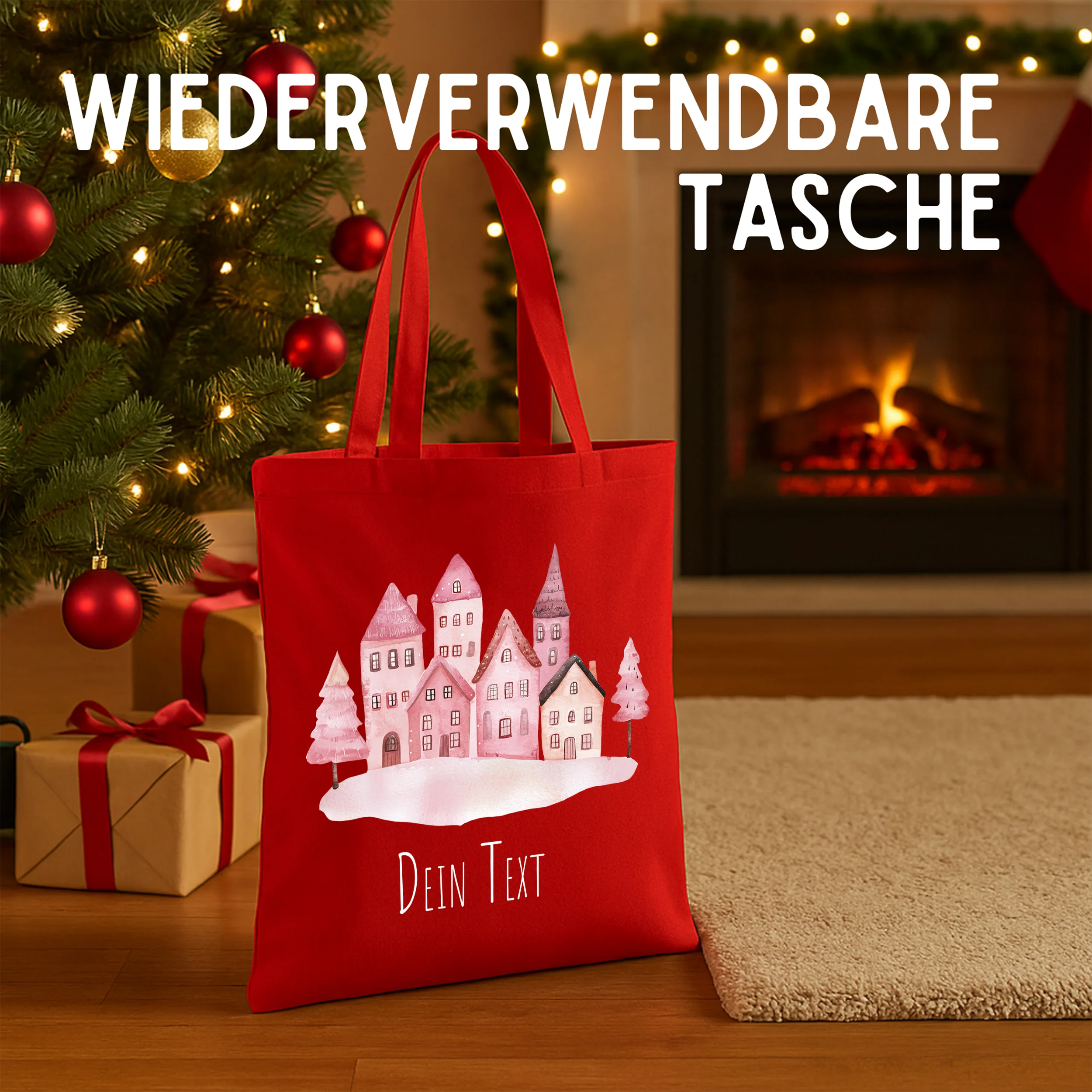 Weihnachtseinkaufstasche mit winterlichem Dorf - Gemütliche Festtage - Image 2