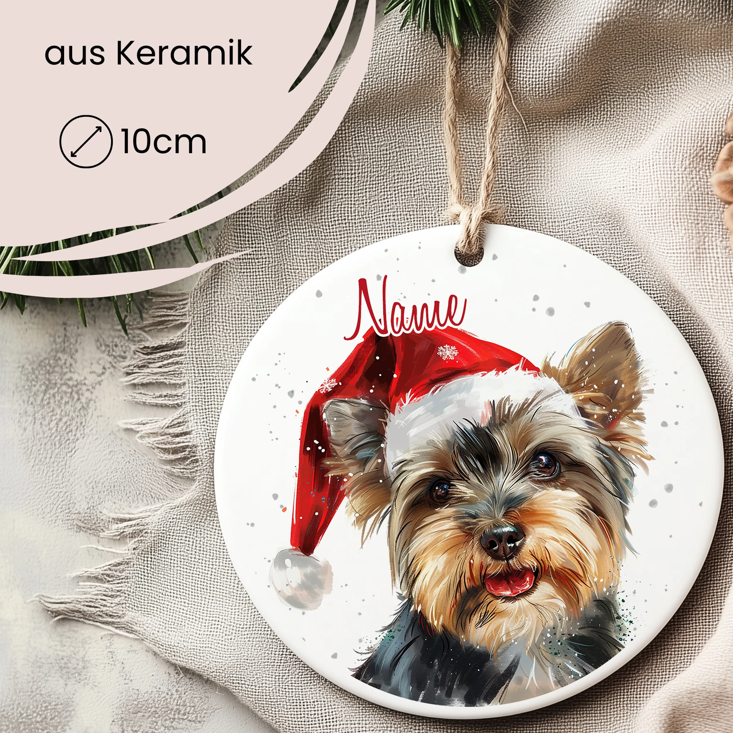 Weihnachtskugel Yorkshire Terrier mit Weihnachtsmütze - Image 2