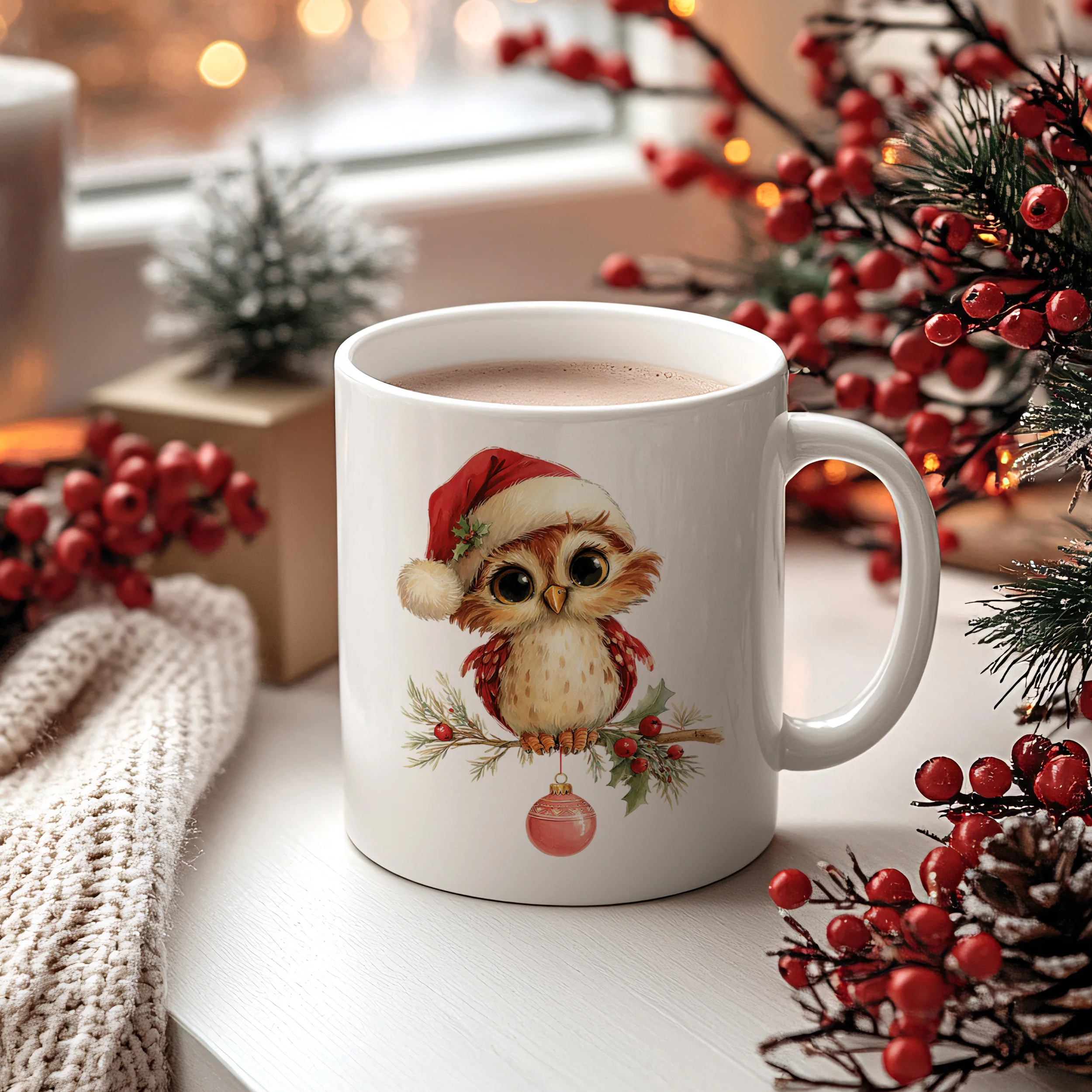 Weihnachtstasse Eule im Santa-Hut - Image 2