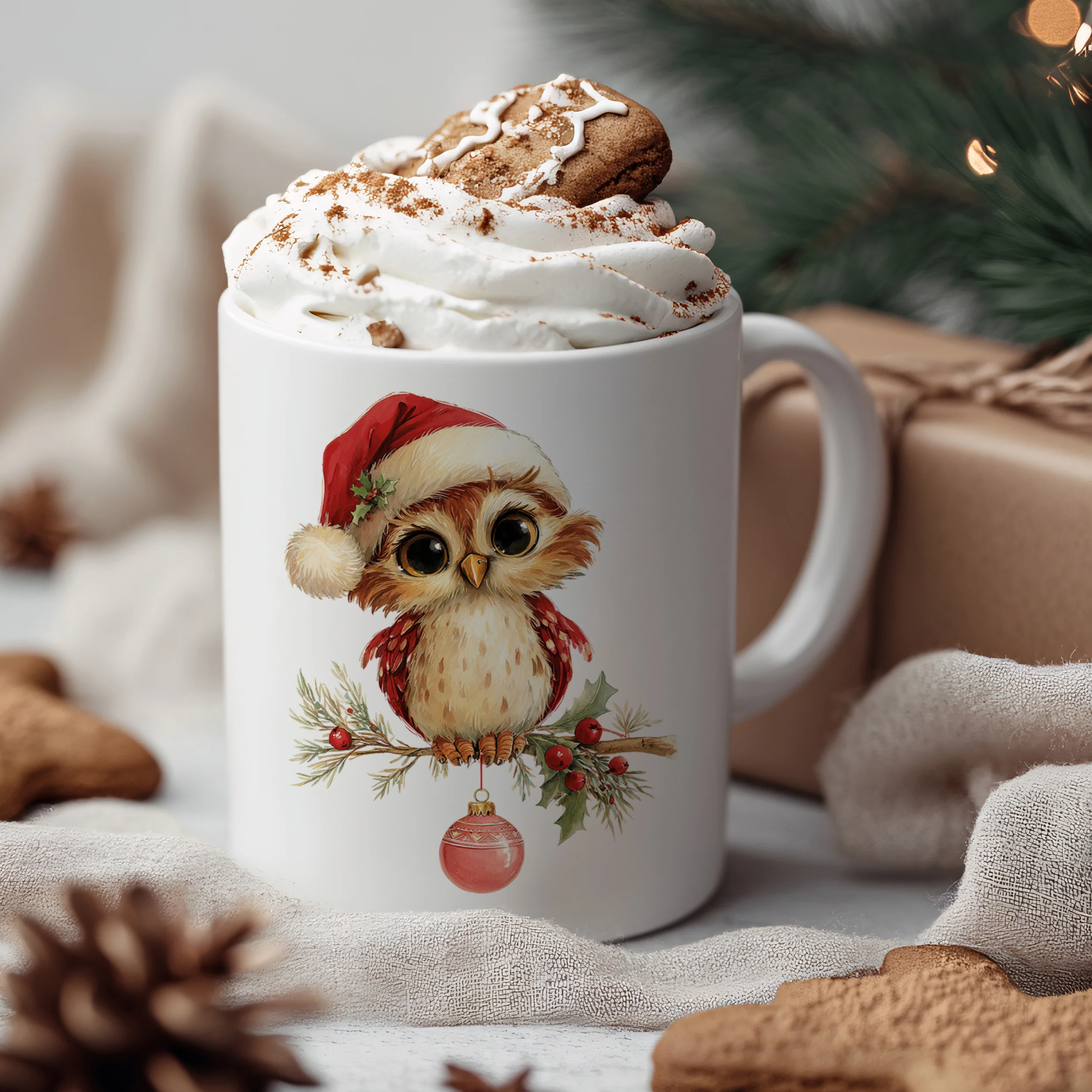 Weihnachtstasse Eule im Santa-Hut - Image 3